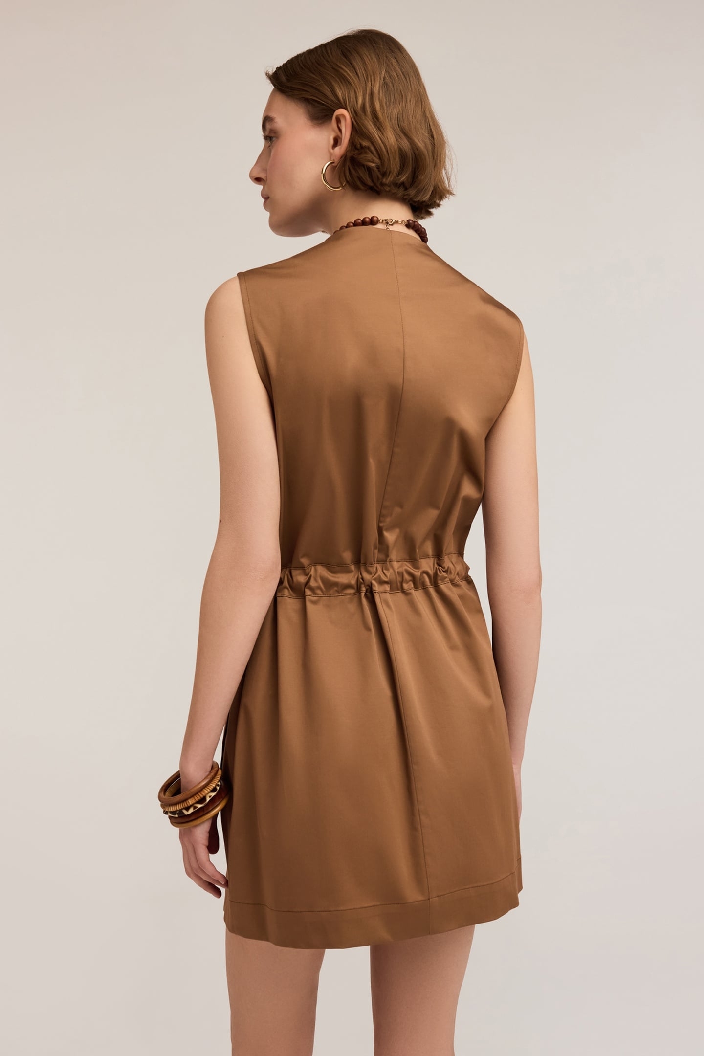 SATIN SAHARIENNE STYLE DRESS BROWN 2