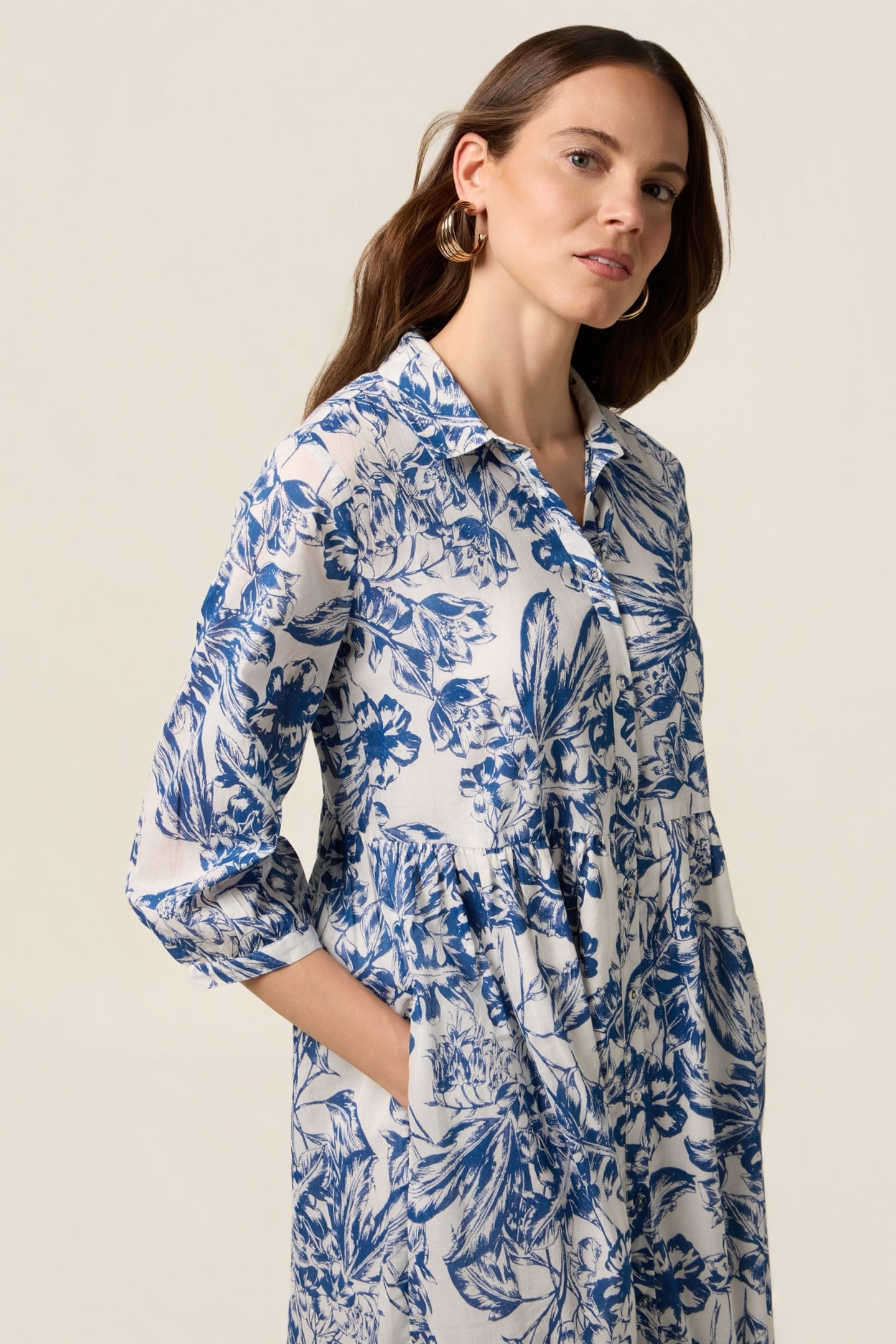 LONG PATTERNED COTTON SHIRTDRESS LIGHT BLUE 2