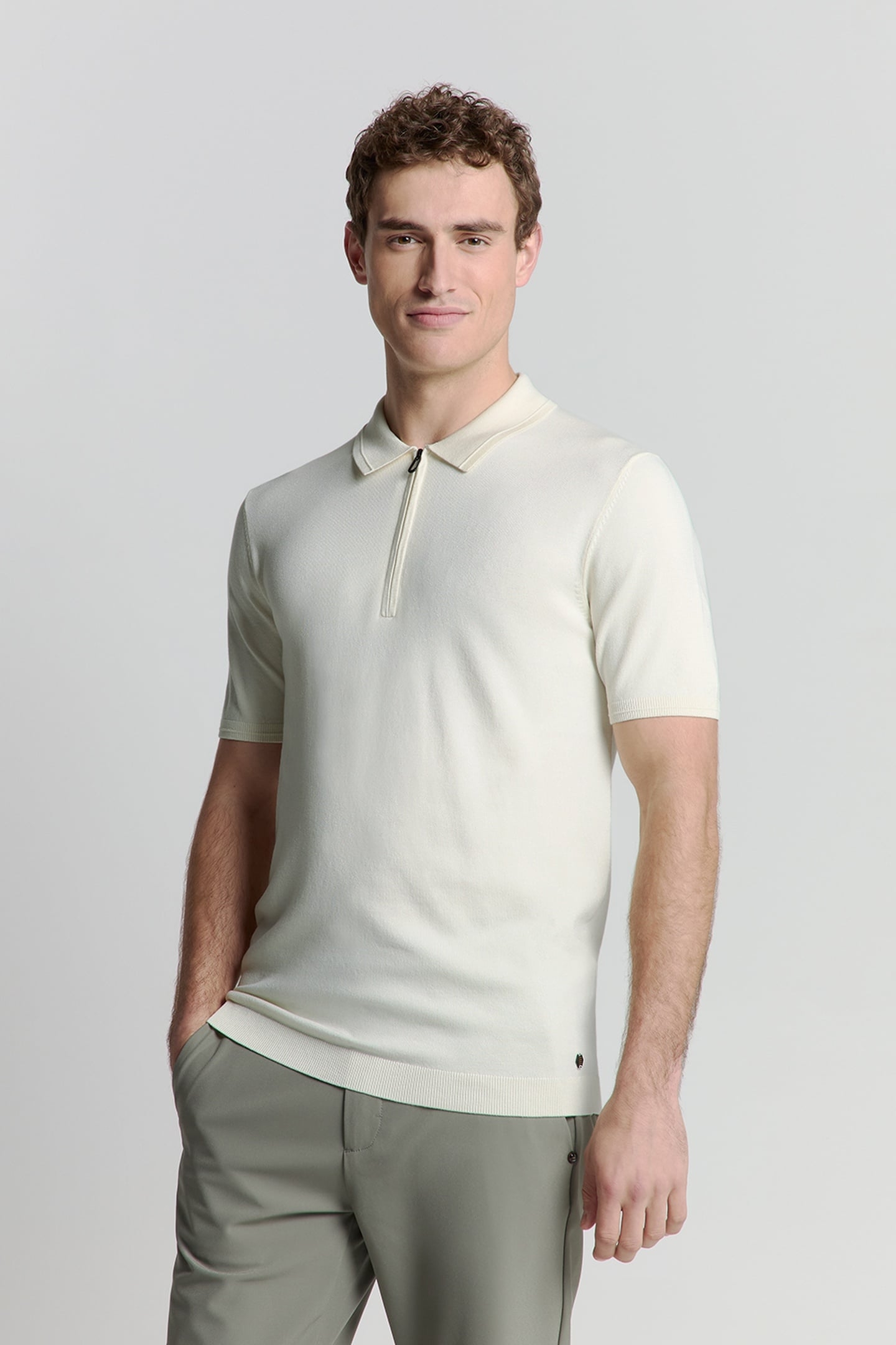 PULLOVER SHORT SLEEVE POLO ZIP SOLID OFFWHITE 1