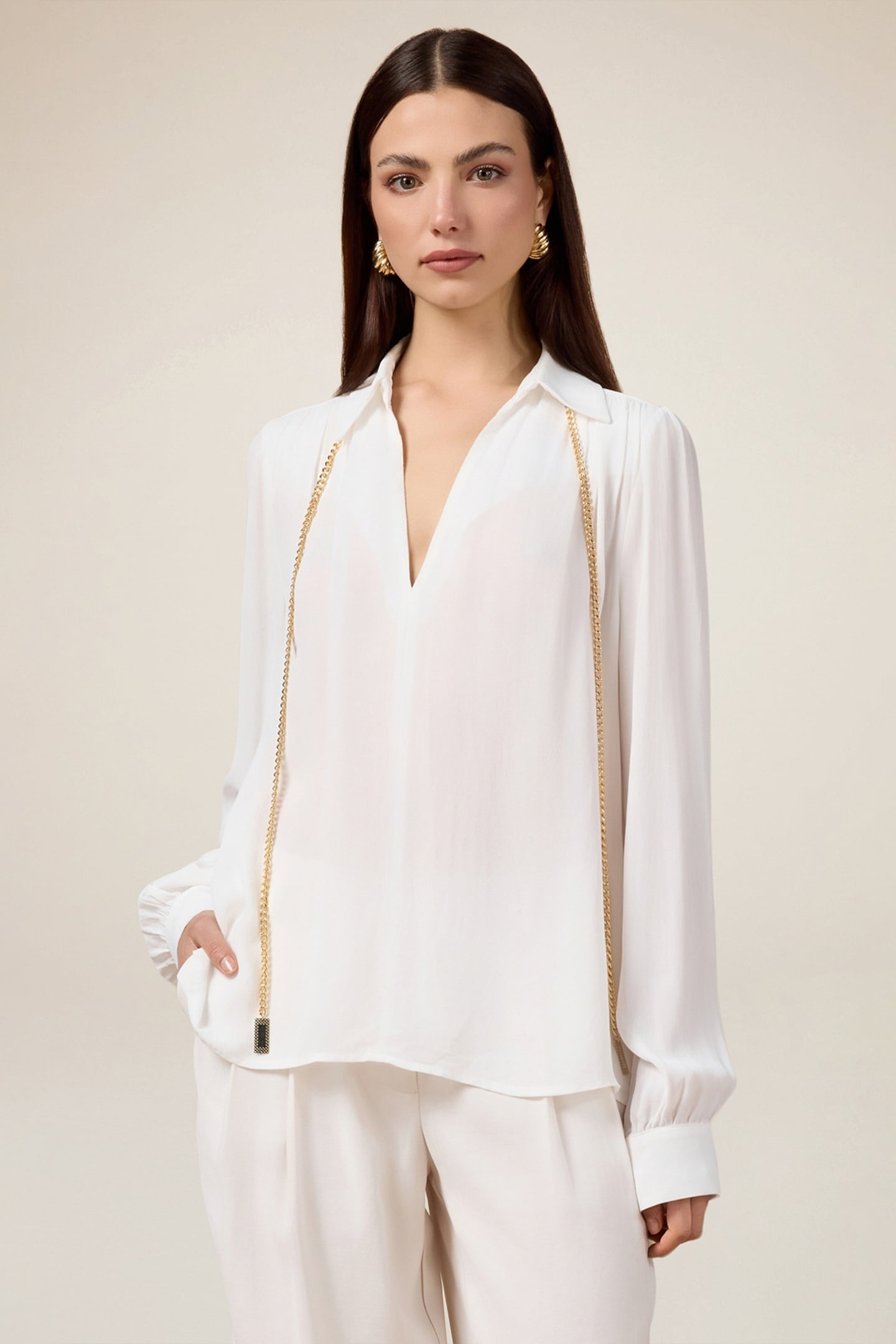 CREPE FABRIC BLOUSE WITH CHAIN WHITE 1