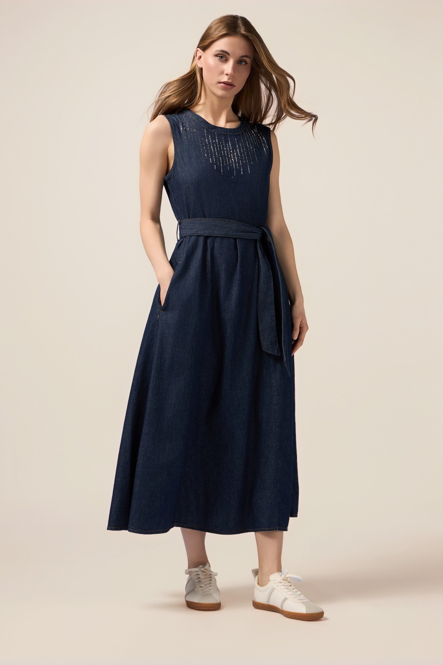 LONG DENIM DRESS WITH MICRO CRYSTALS BLUE 2