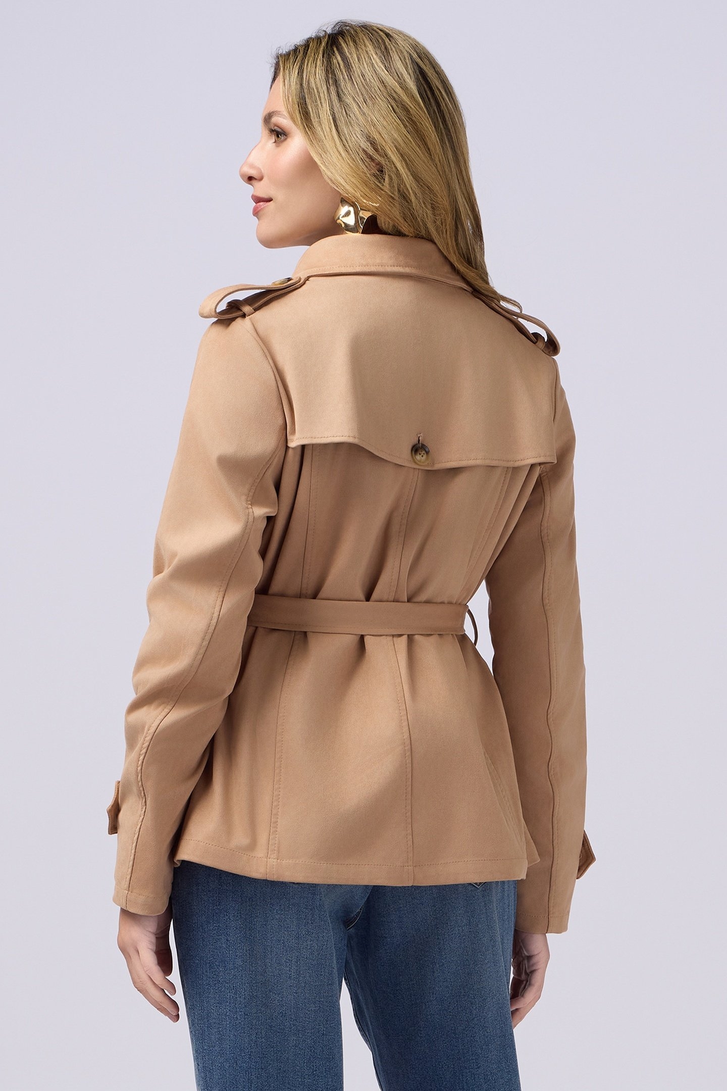 SHORT SUEDE-EFFECT TRENCH COAT BEIGE 4