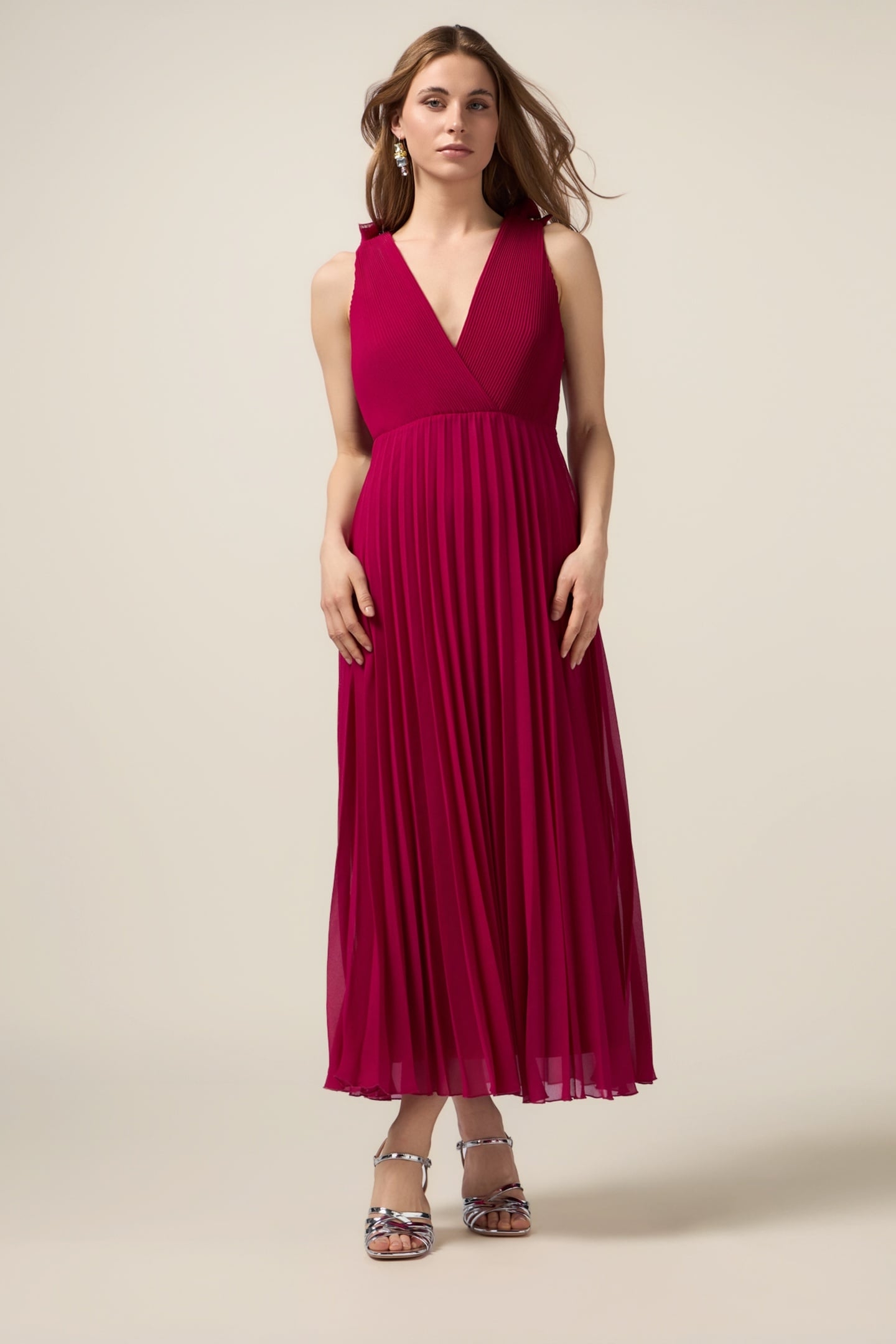 LONG PLEATED DRESS WITH RUFFLE FUCHSIA 2