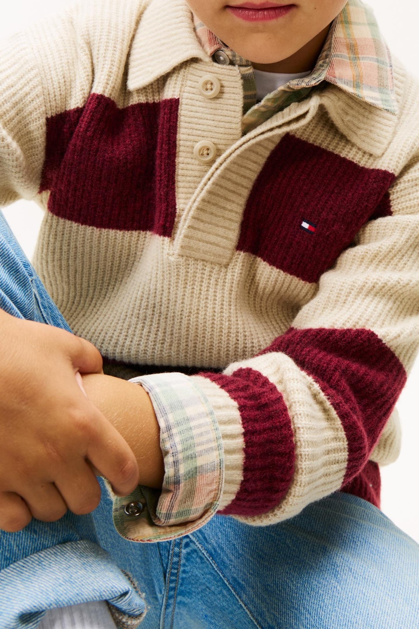 BOYS WOOL BLEND RIB RUGBY RICH CHERRY COLOURBLOCK 4