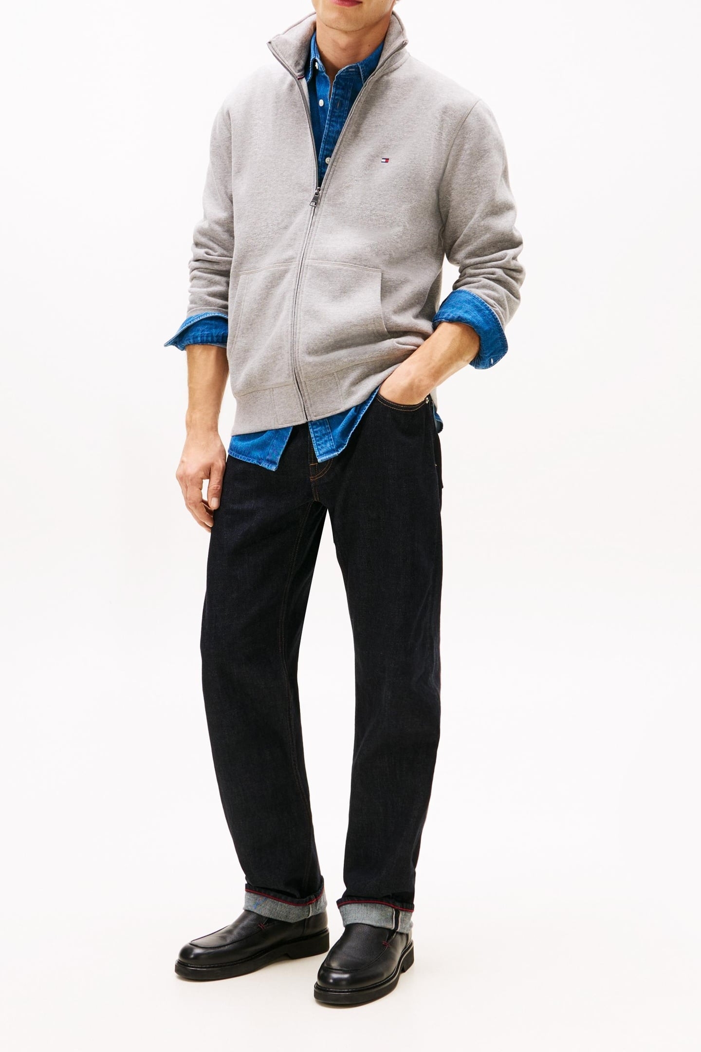 ESSENTIAL FLEECE ZIP SWEATSHIRT MEDIUM GREY HEATHER 5