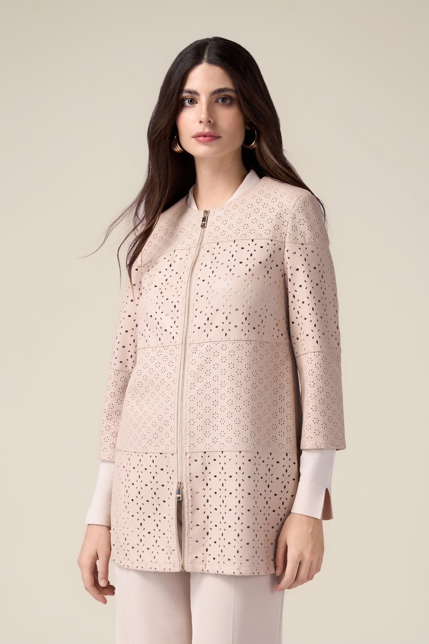 PERFORATED MIDI JACKET BEIGE 1