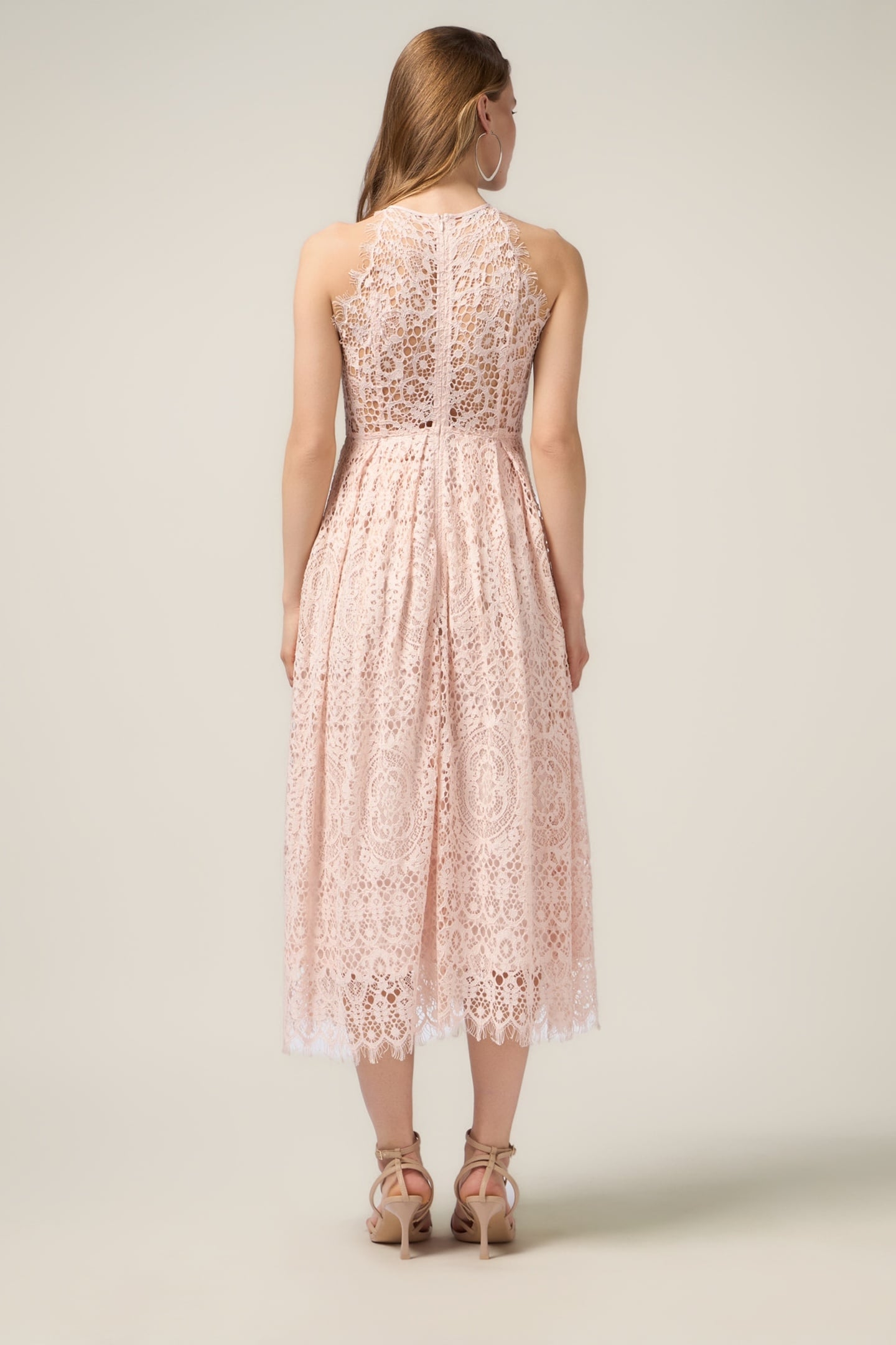 COTTON BLEND LACE MIDI DRESS PINK 4