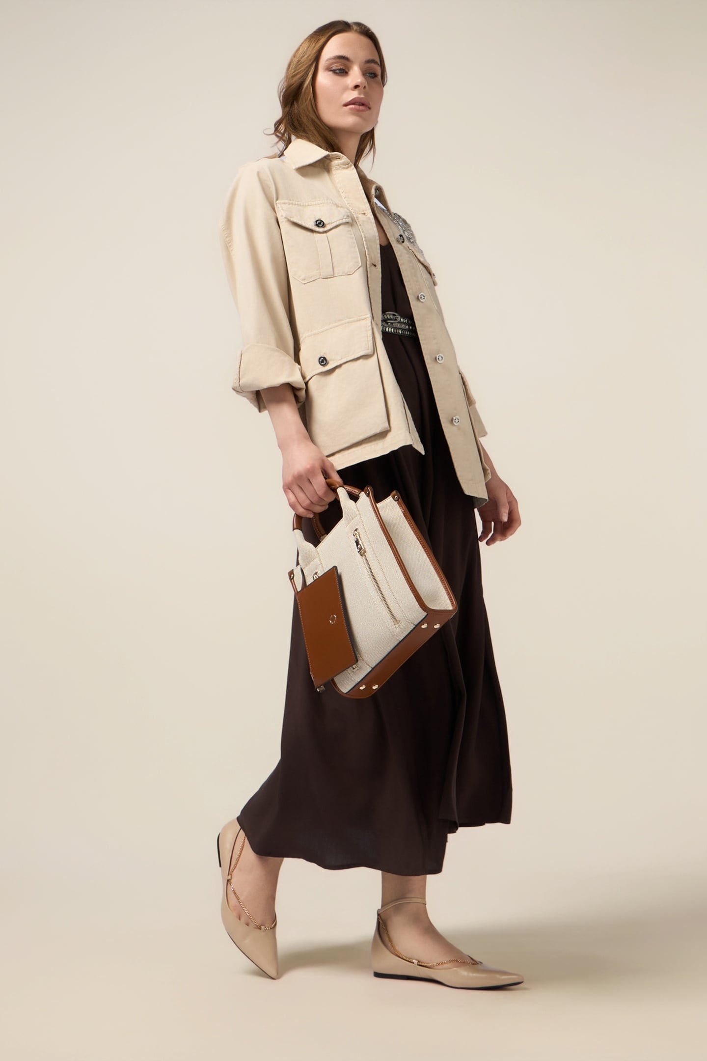 COTTON JACKET WITH JEWEL EMBROIDERY BEIGE 1