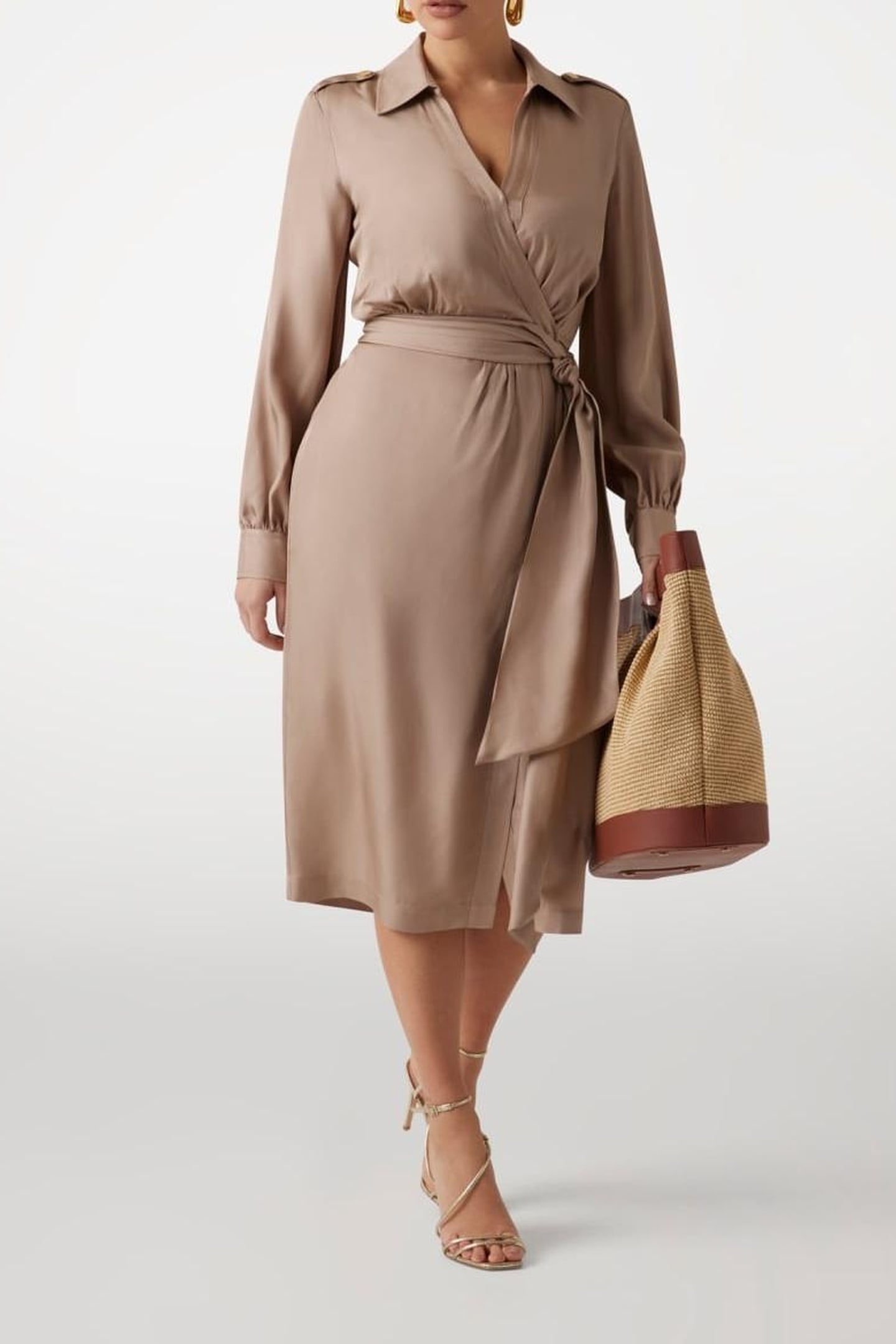 MARCIANO BY GUESS DORIAN LS WRAP DRESS NATURAL ALMOND 1