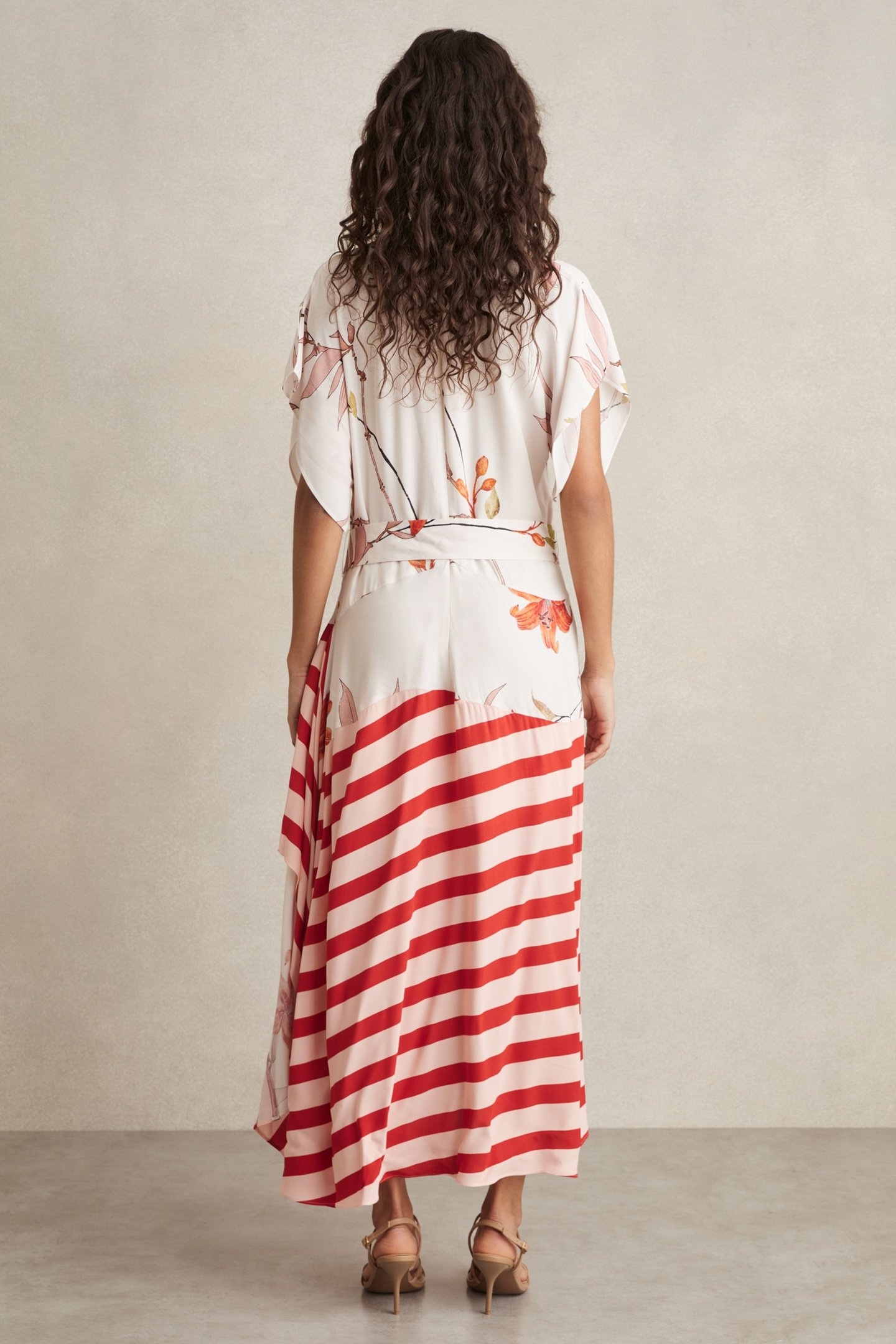 FLORAL STRIPE PRINT DRESS IVORY/RED 2