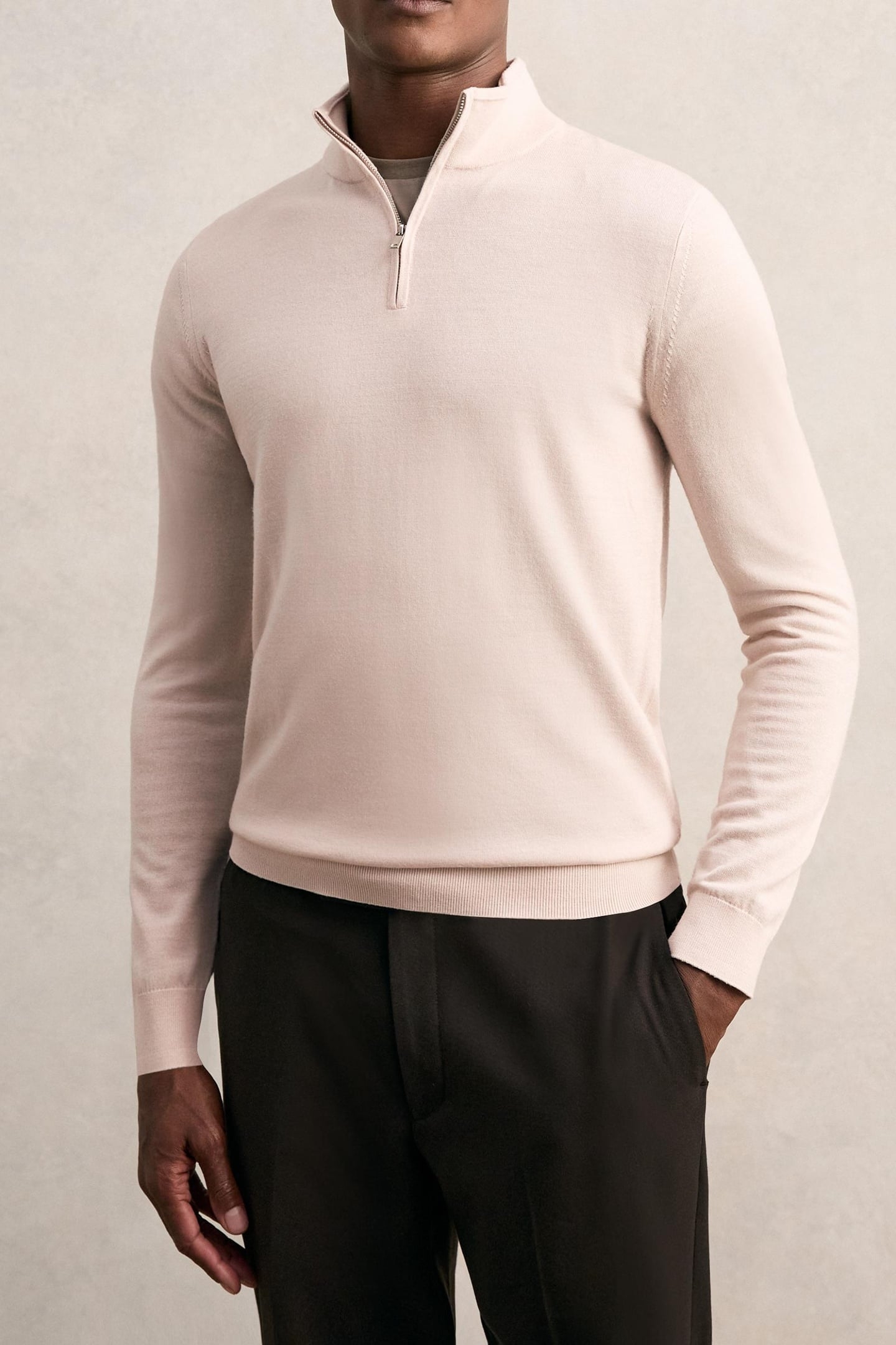 LS HALF ZIP FUNNEL MERINO WOOL JUMPER BEIGE 2