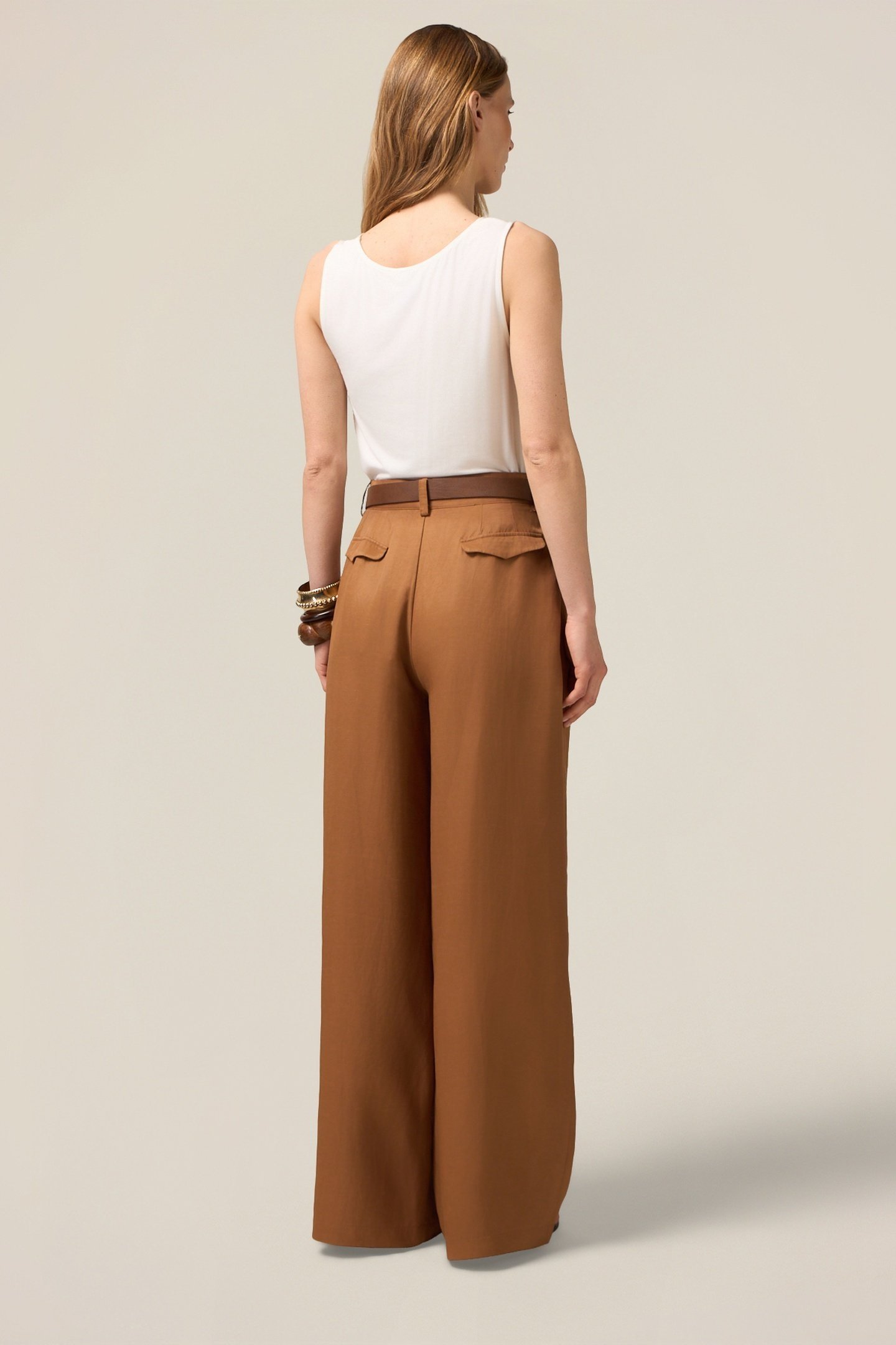 WIDE-LEG LINEN BLEND TROUSERS BROWN 3