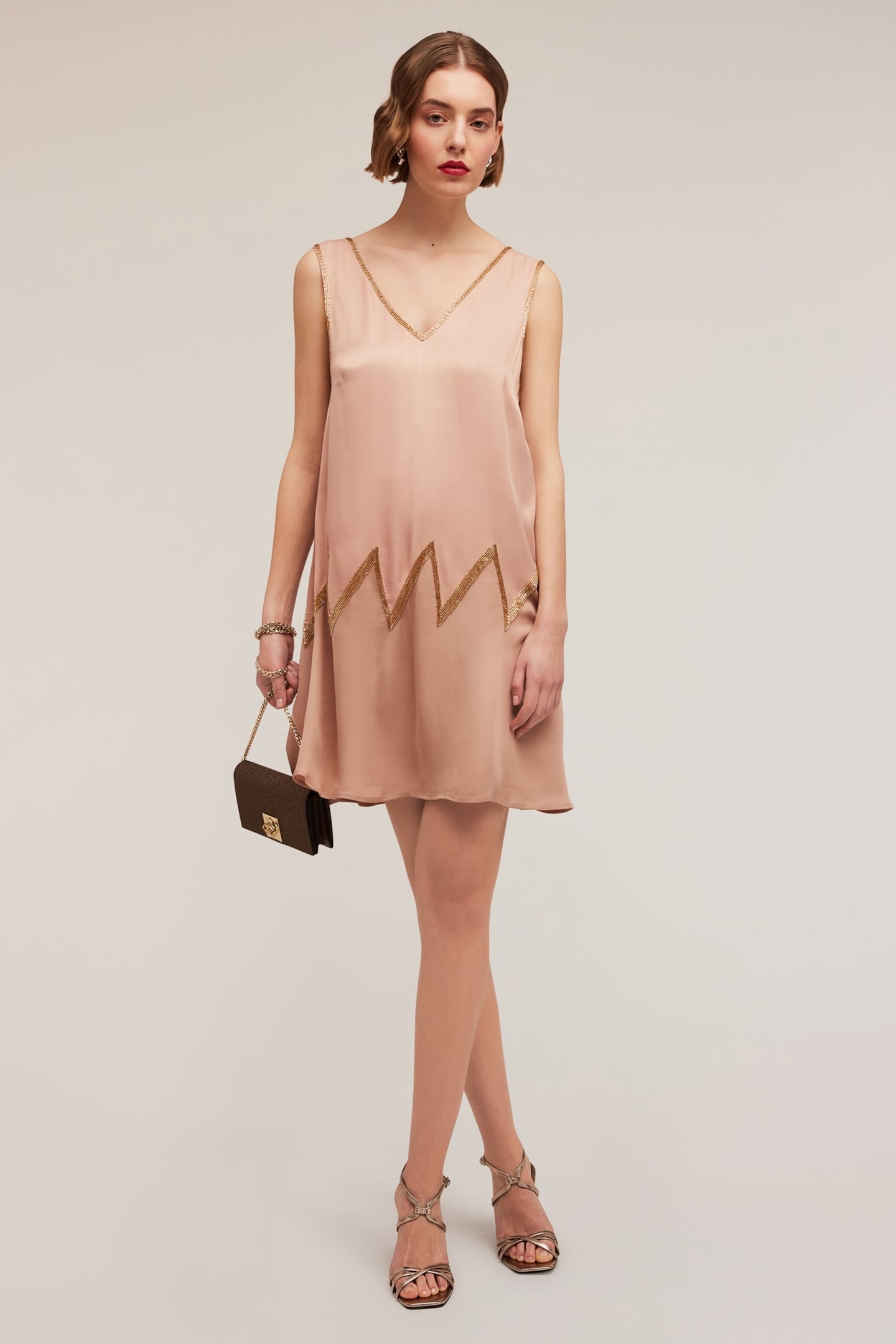 EMBROIDERED VISCOSE SATIN DRESS PINK 1