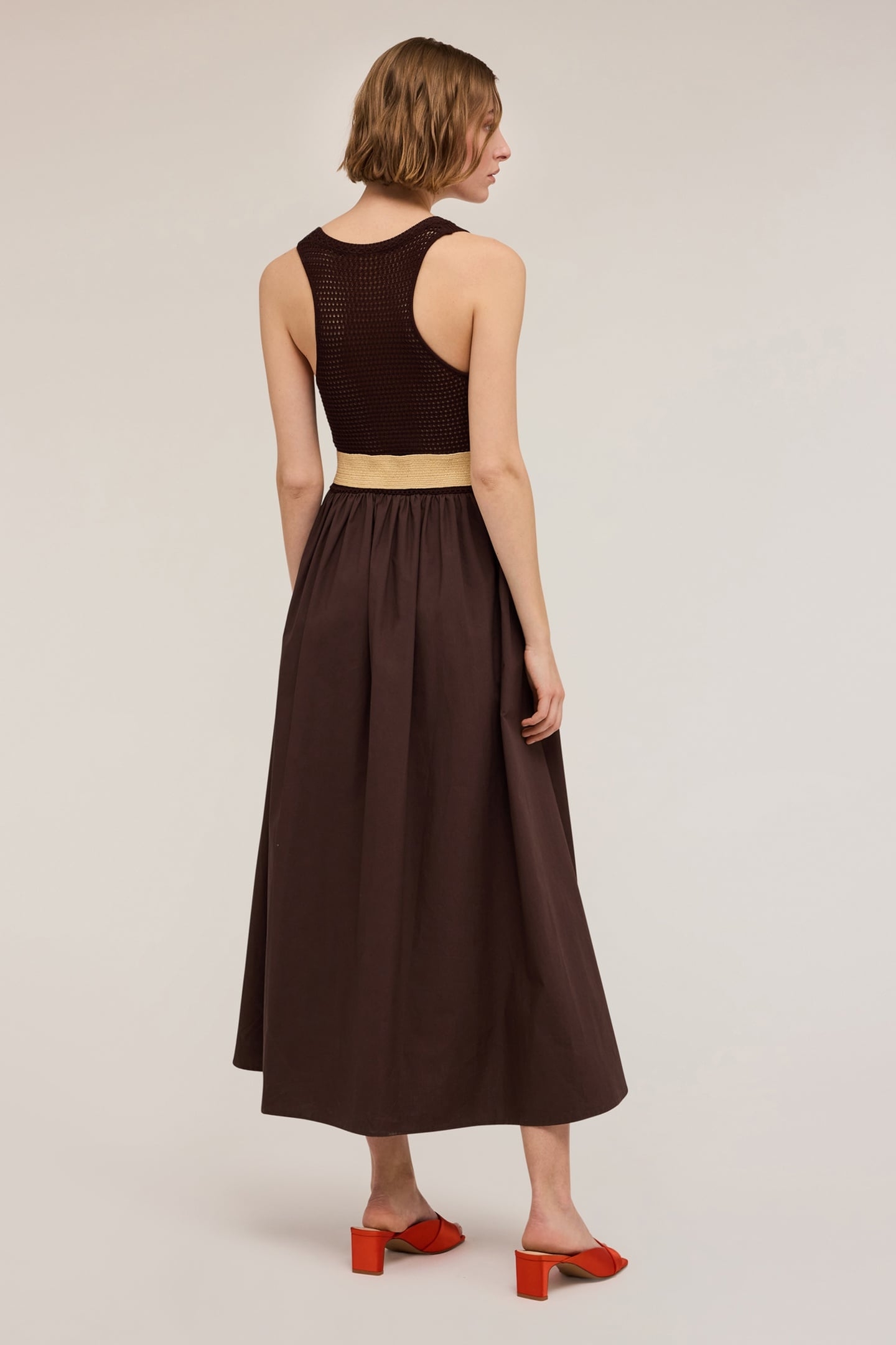 OPENWORK KNIT DRESS WITH BODICE BROWN 2