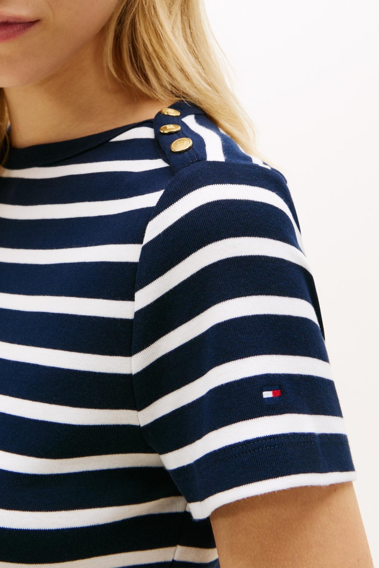 GOLD BUTTON SLIM SS TEE BRETON STRIPE DARK NIGHT/ECRU 5