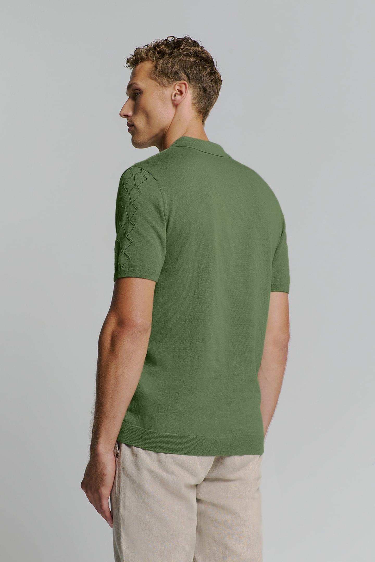 PULLOVER SHORT SLEEVE FULL BUTTON POLO SOLID JACQUARD GREEN 2