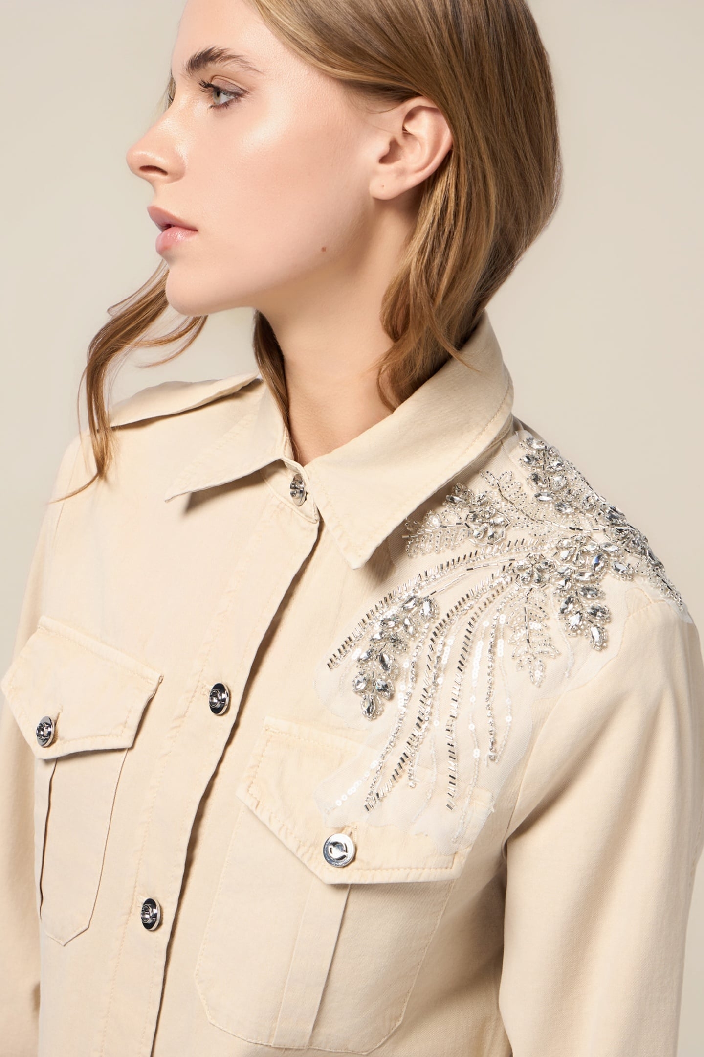 COTTON JACKET WITH JEWEL EMBROIDERY BEIGE 5