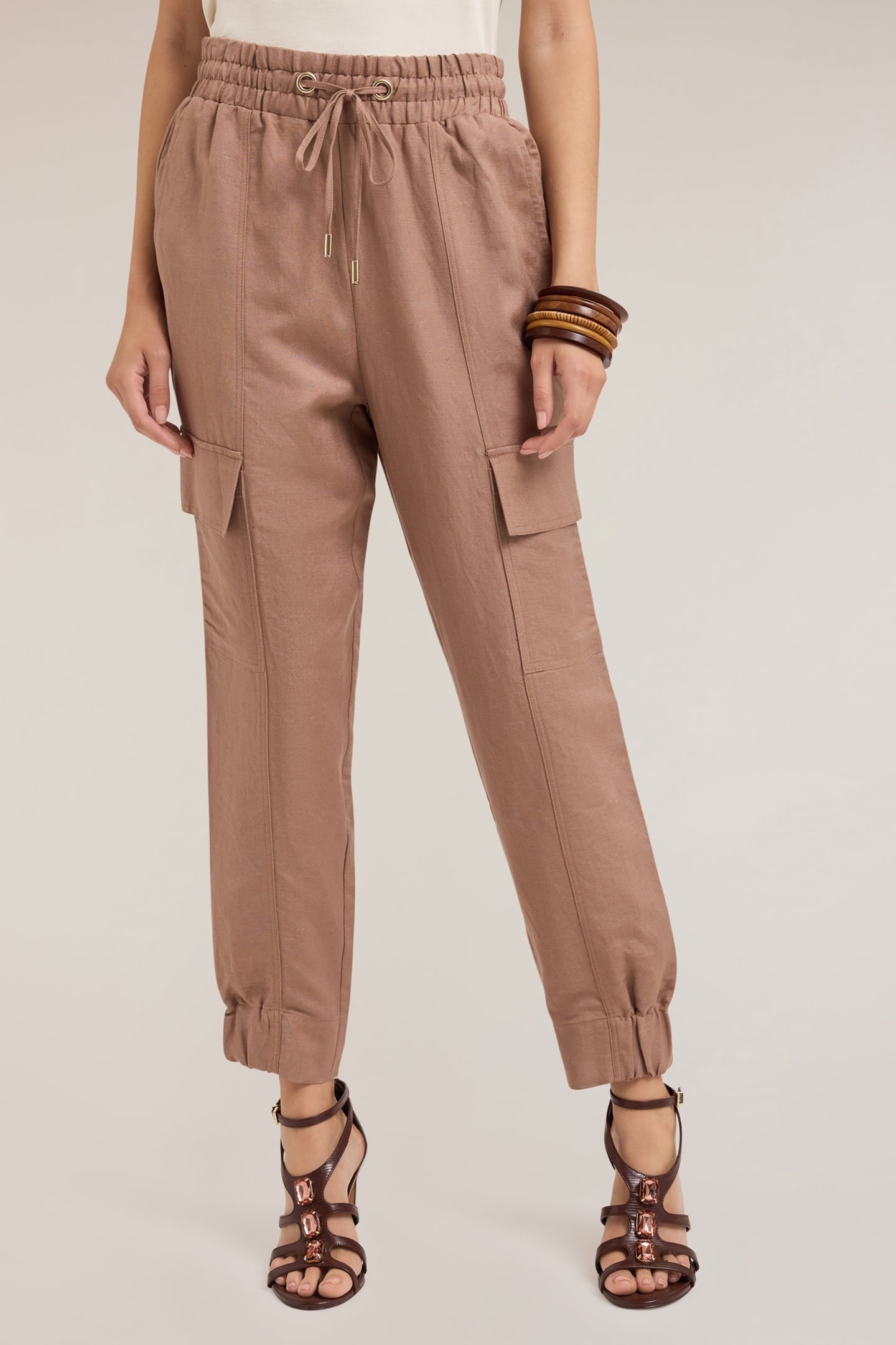 LINEN-BLEND CARGO JOGGERS BEIGE 2