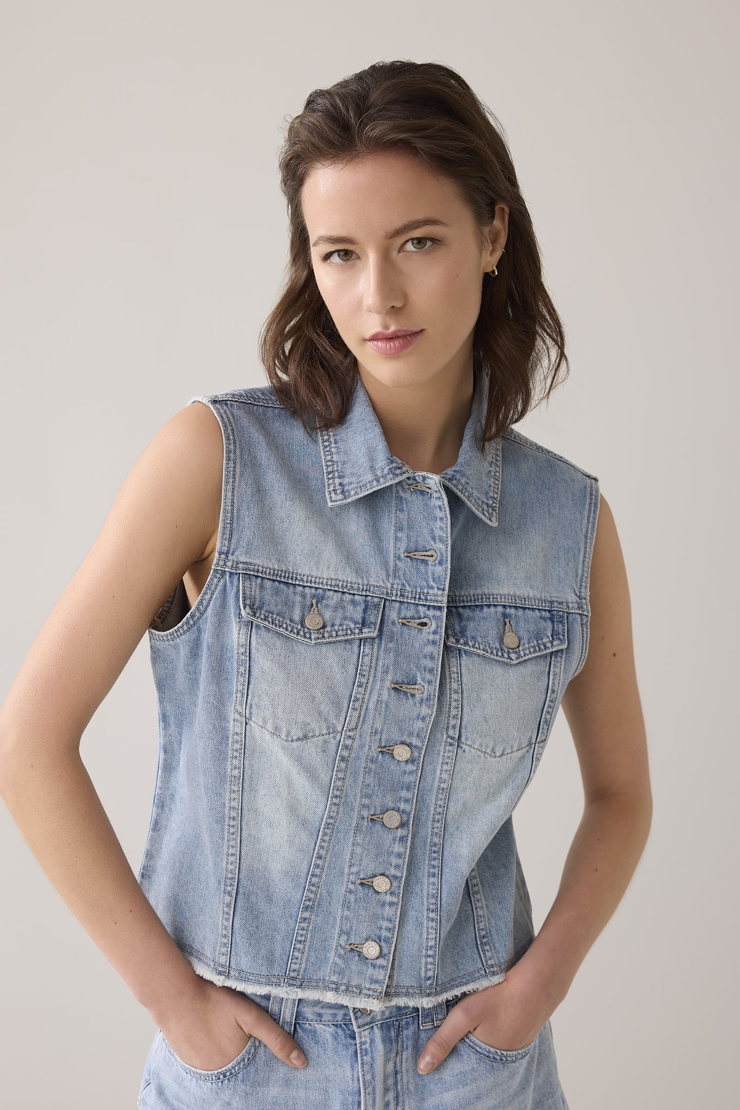 DENIM GILET VINTAGE COTTON TWILL VINTAGE BLUE DENIM 1