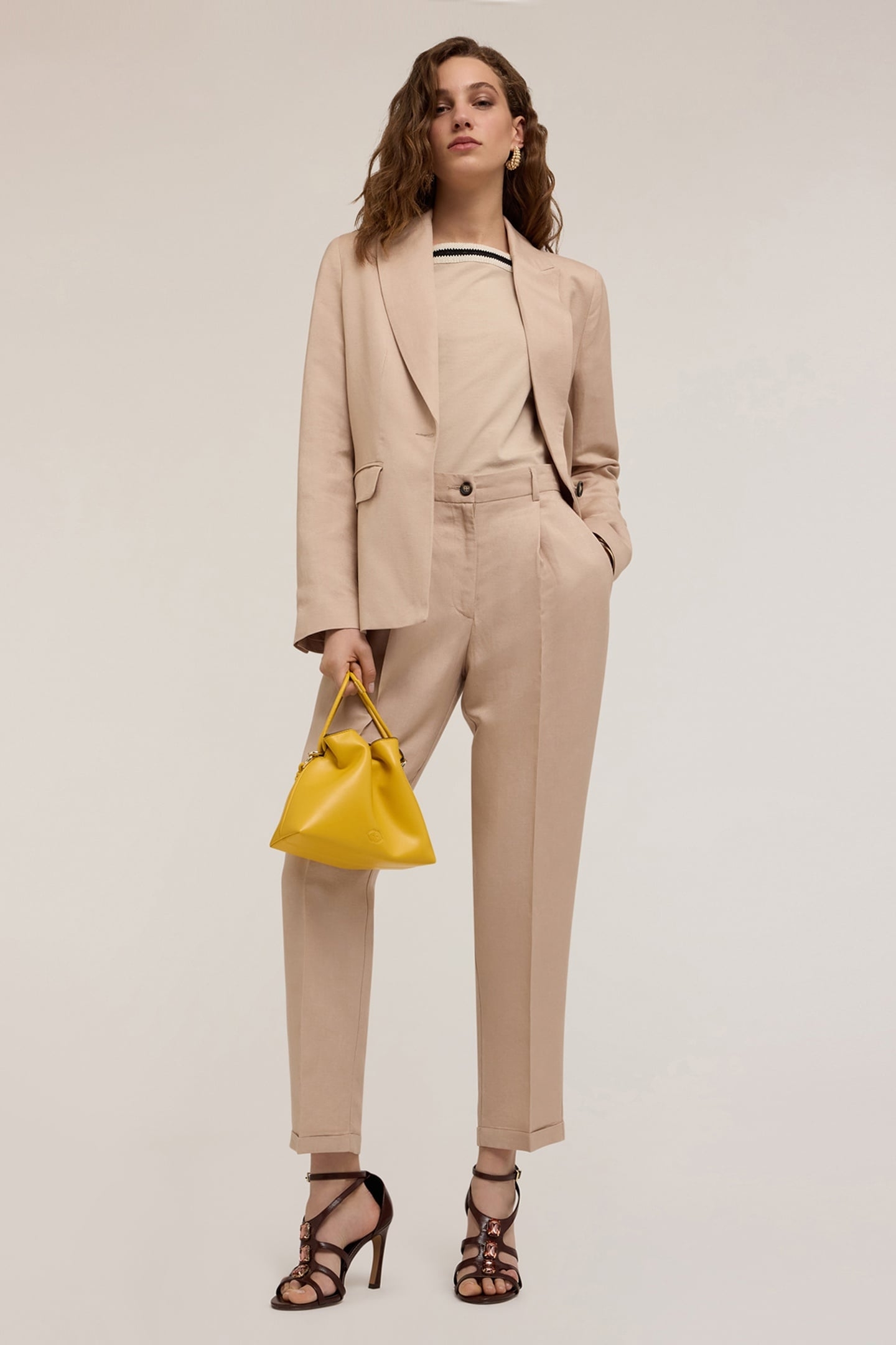 SINGLE-BREASTED LINEN-BLEND BLAZER BEIGE 3