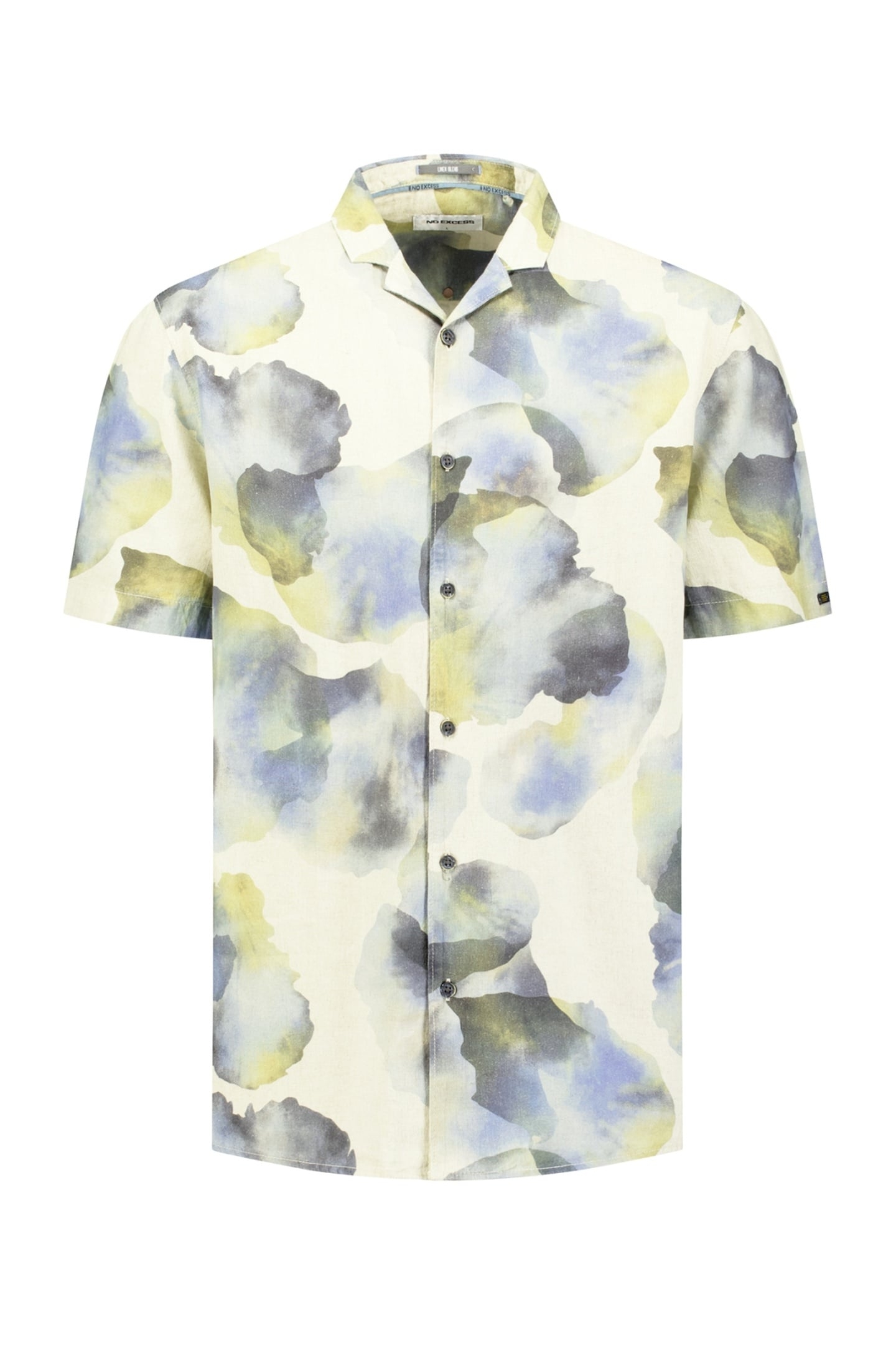 SHIRT SHORT SLEEVE REVERS COLLAR ALLOVER PRINTED WITH LINEN 1