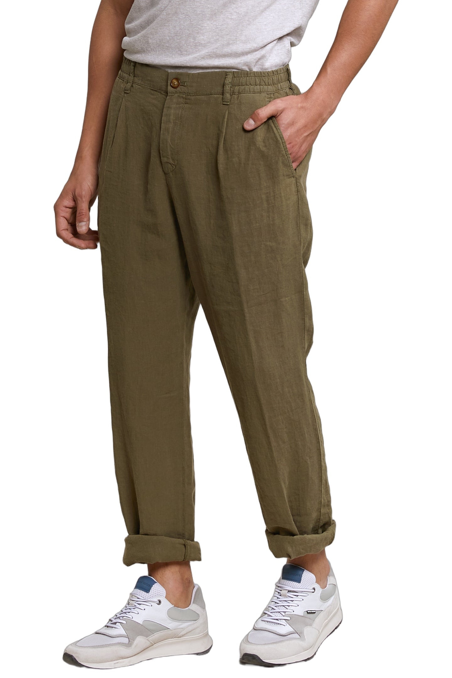 FANCY LINEN PANTS ELASTIC WAIST ROSEMARY 1