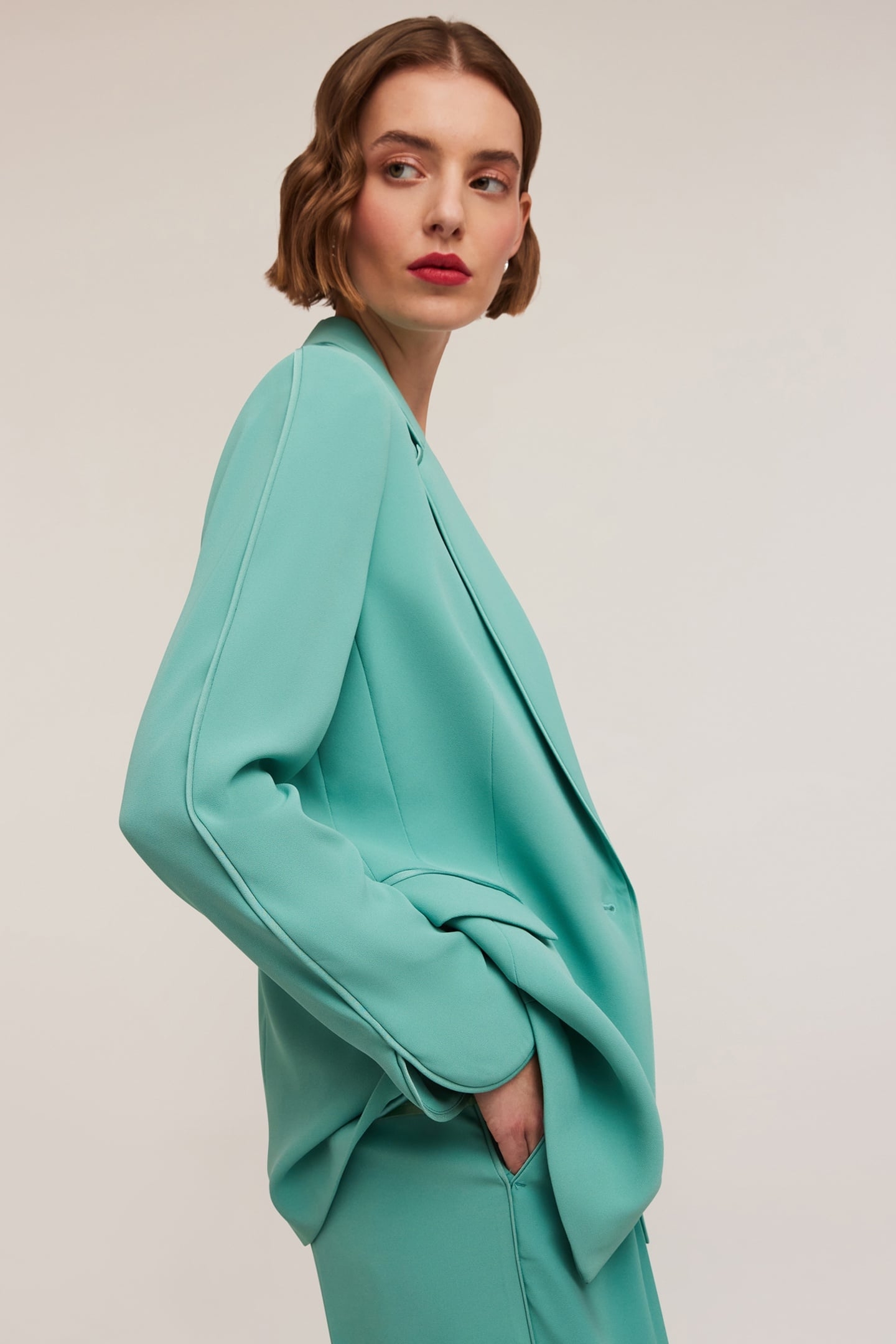 SUIT BLAZER WITH MATCHING PIPING WATER GREEN 3
