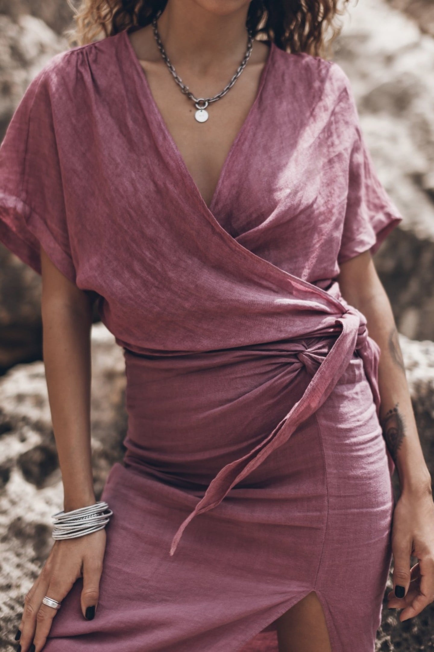 THE PINK LINEN WRAP TOP PINK 3
