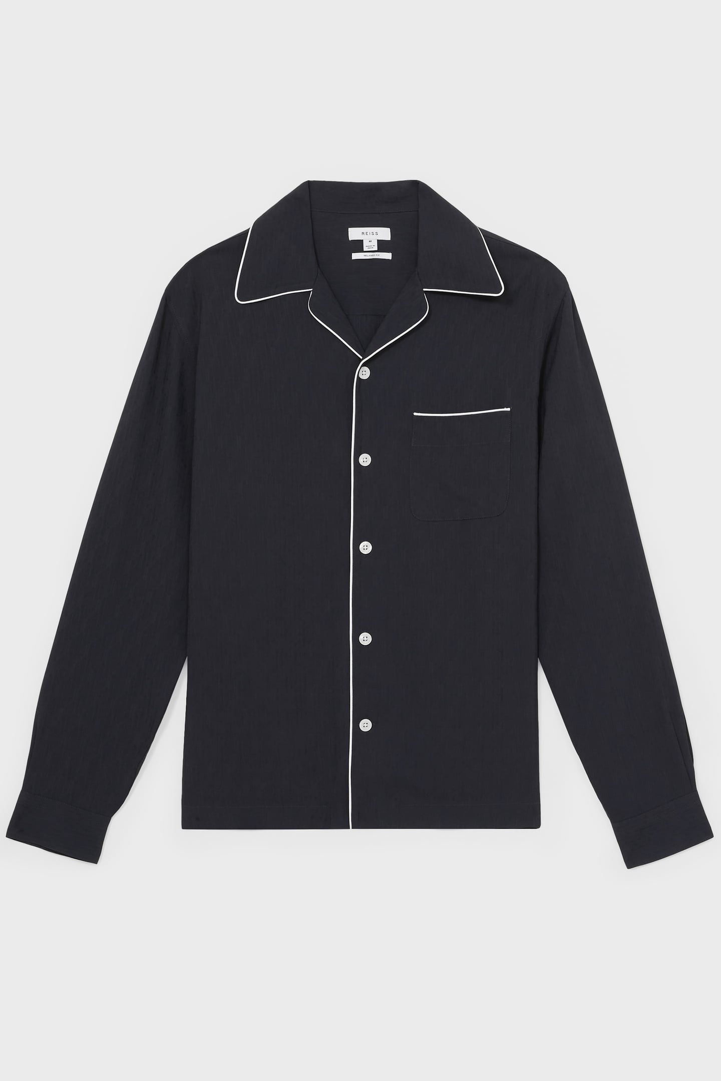 LS MONOGRAM JACQUARD CUBAN PIPED SHIRT NAVY 4