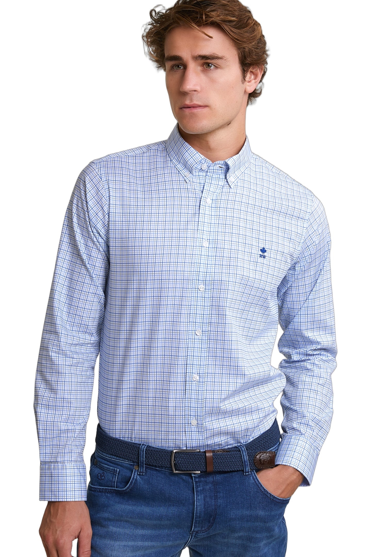 CUSTOM FIT CHECKED SHIRT BLUE/GREEN 1