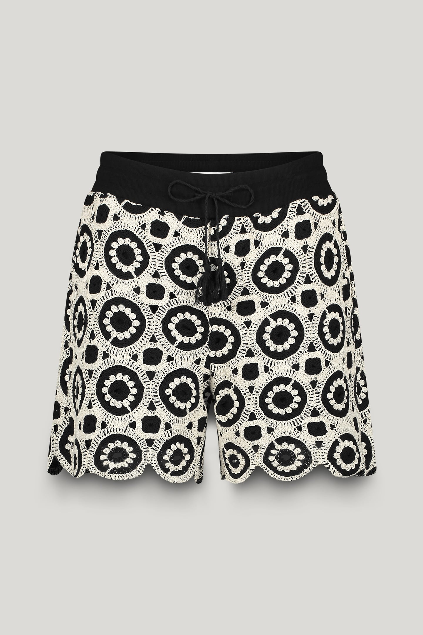 WIDE LEG SHORTS CROCHET JERSEY BLACK-IVORY 2