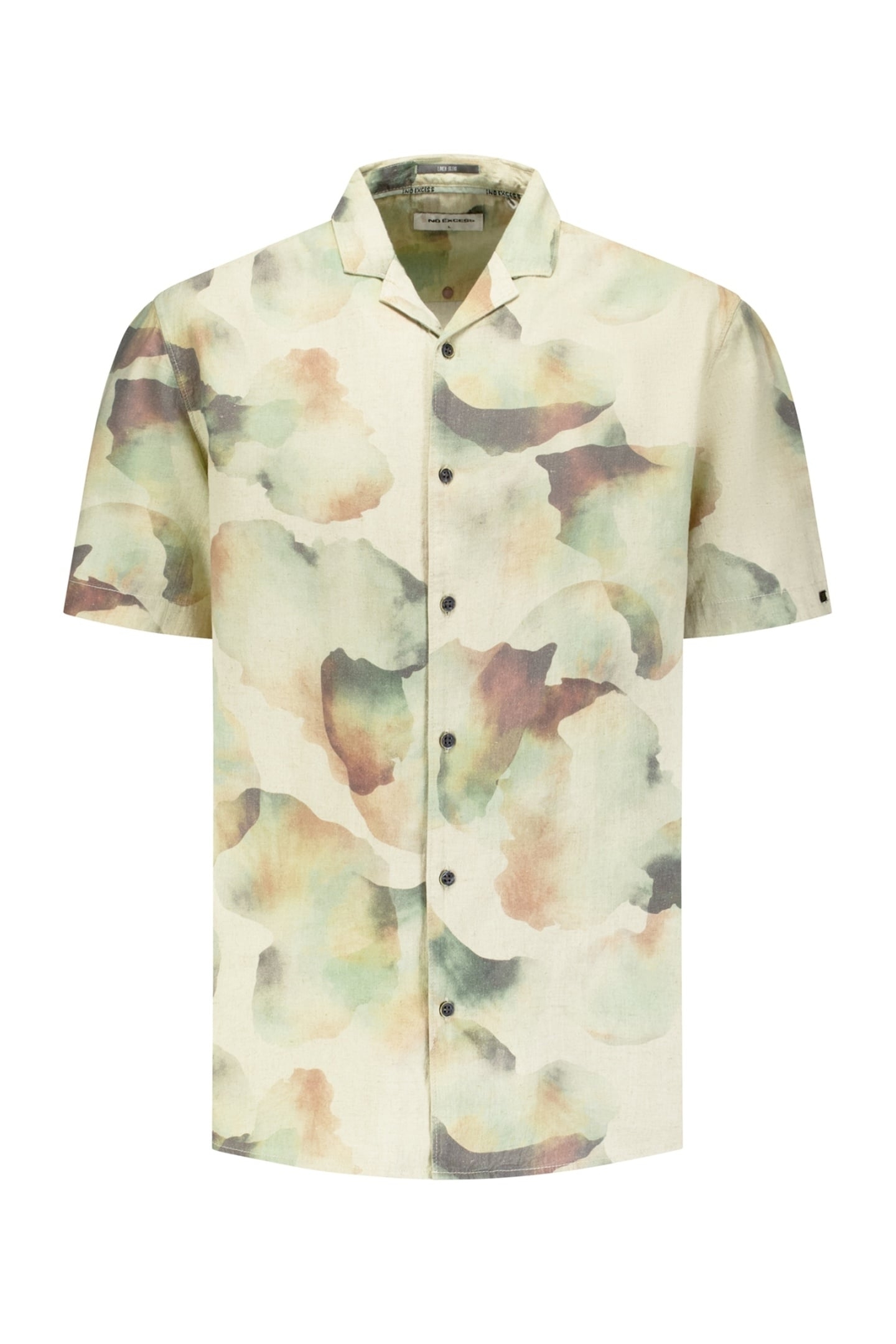 SHIRT SHORT SLEEVE REVERS COLLAR ALLOVER PRINTED WITH LINEN 1