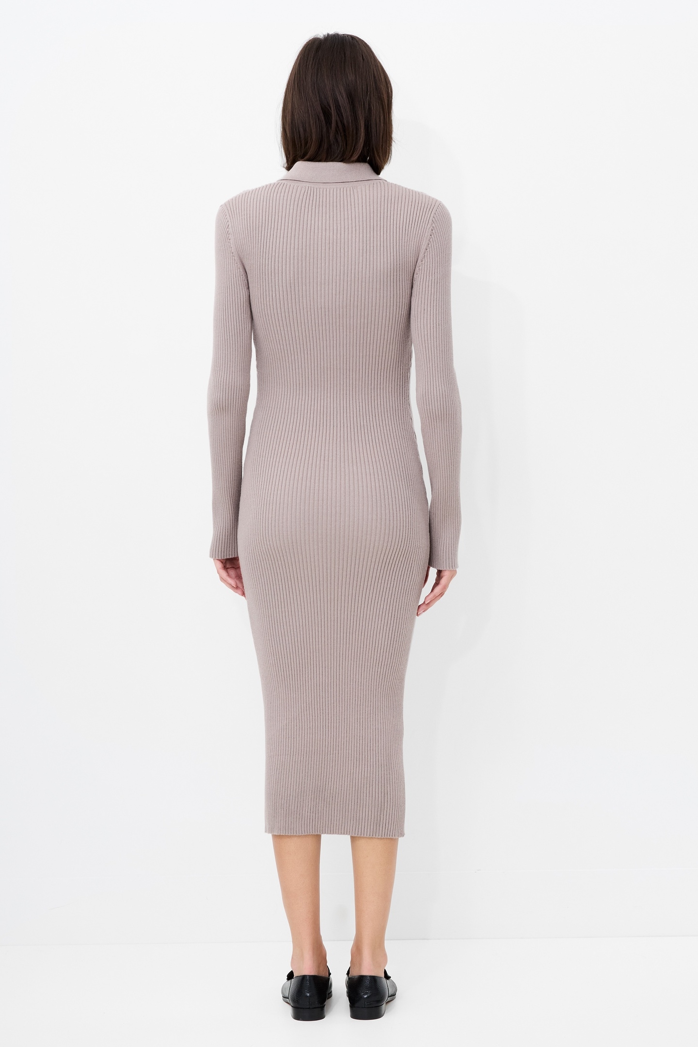 MARI L/S COLLARED MIDI DRESS TAUPE NEUTRAL 3