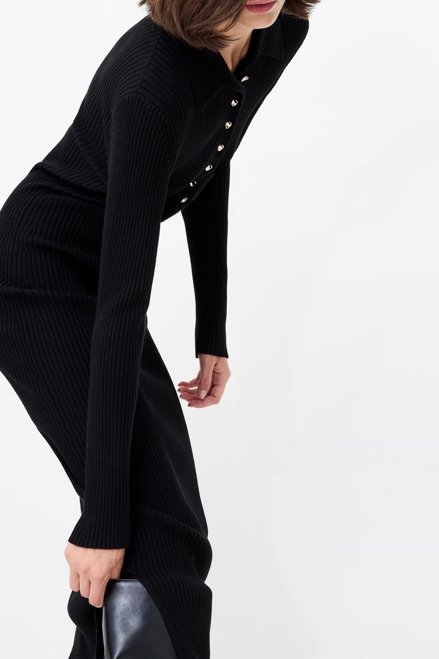 MARI L/S COLLARED MIDI DRESS BLACK 3