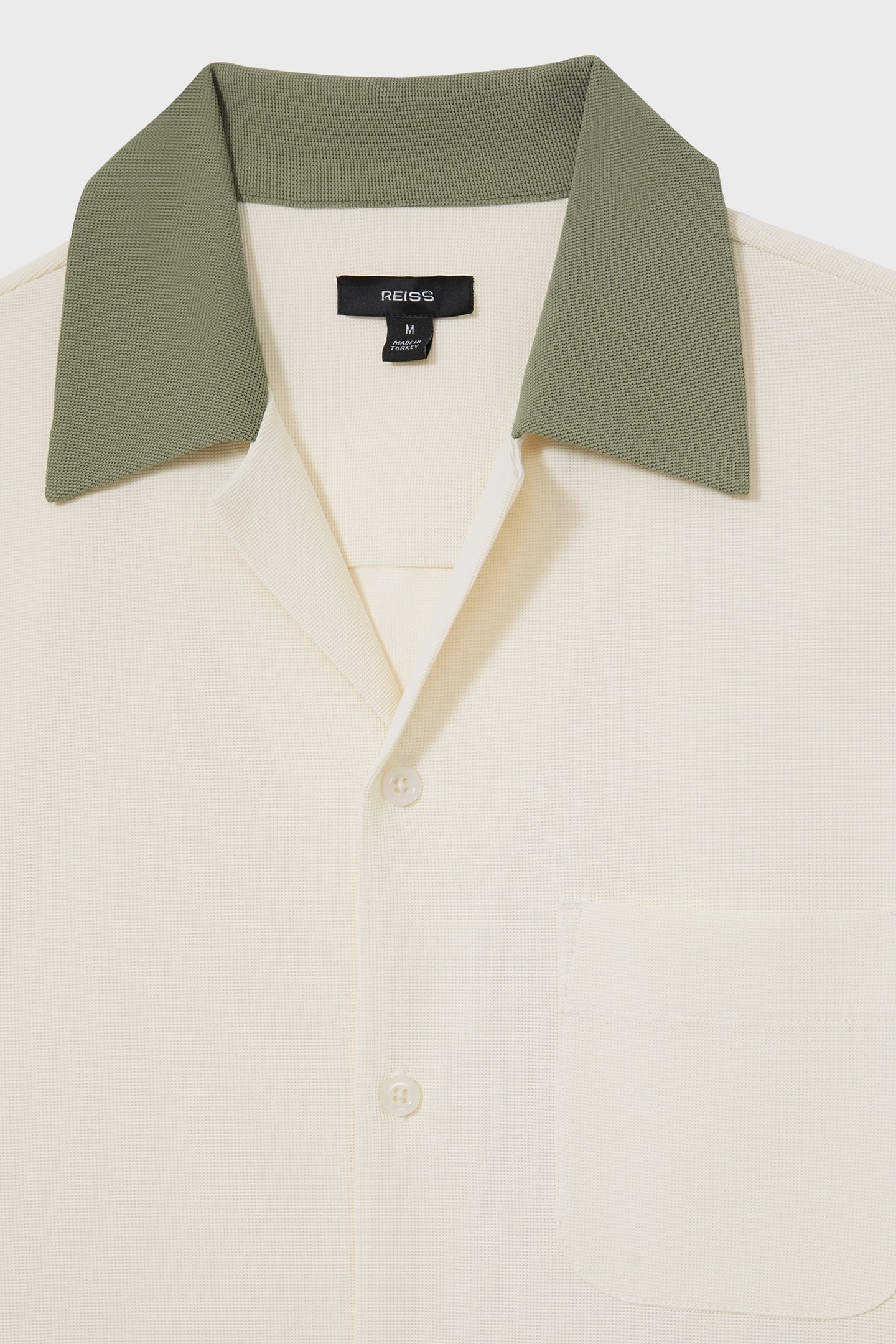 SS TEXTURED COLOUR BLOCK CUBAN SHIRT OFF WHITE/SAGE 6