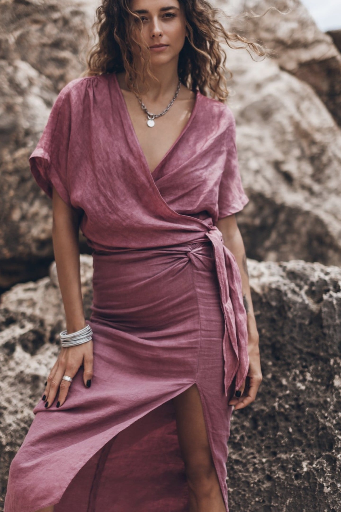 THE PINK LONG LINEN KNOT SKIRT PINK 2