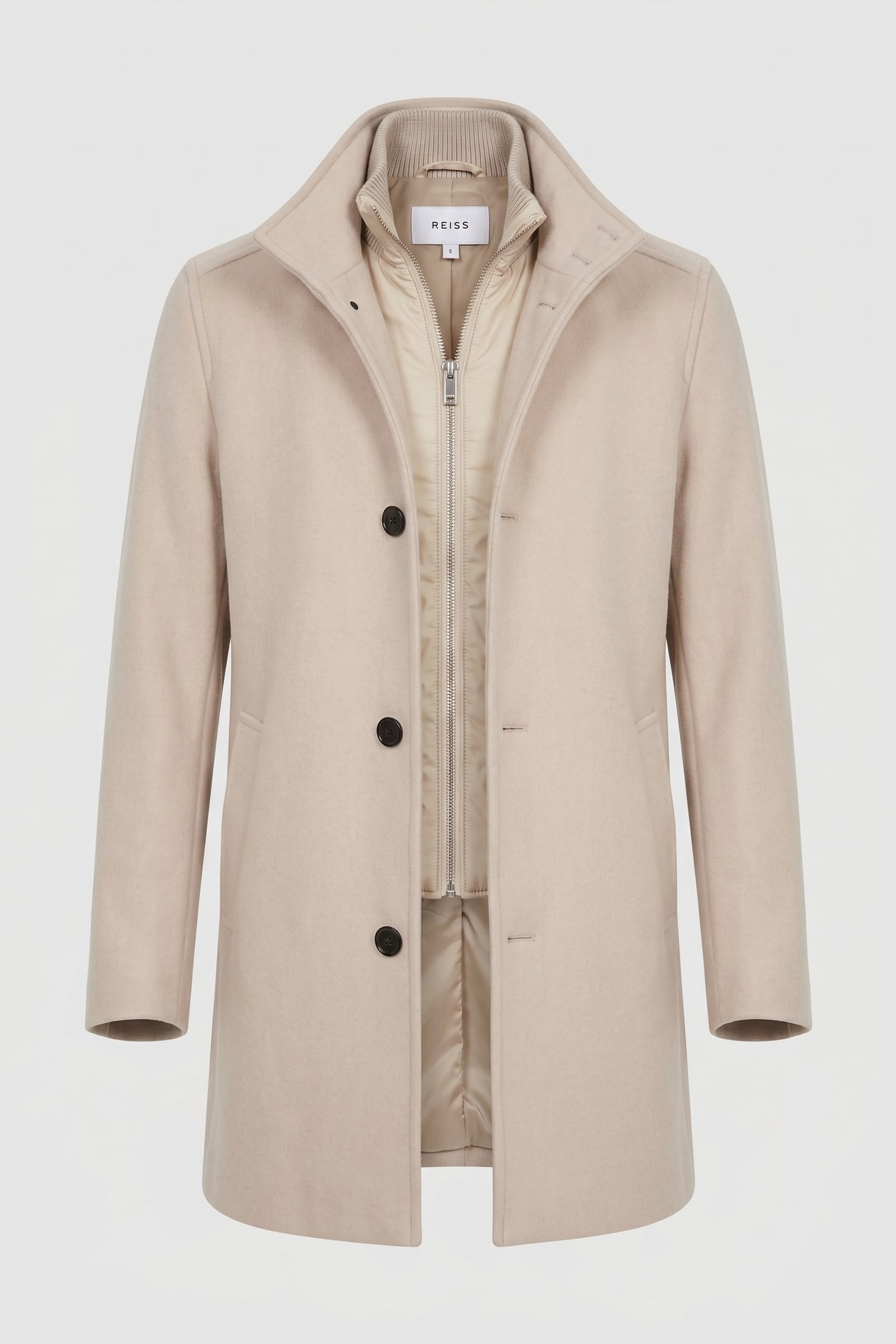 WOOL OVERCOAT WITH NYLON INSERT STONE 3