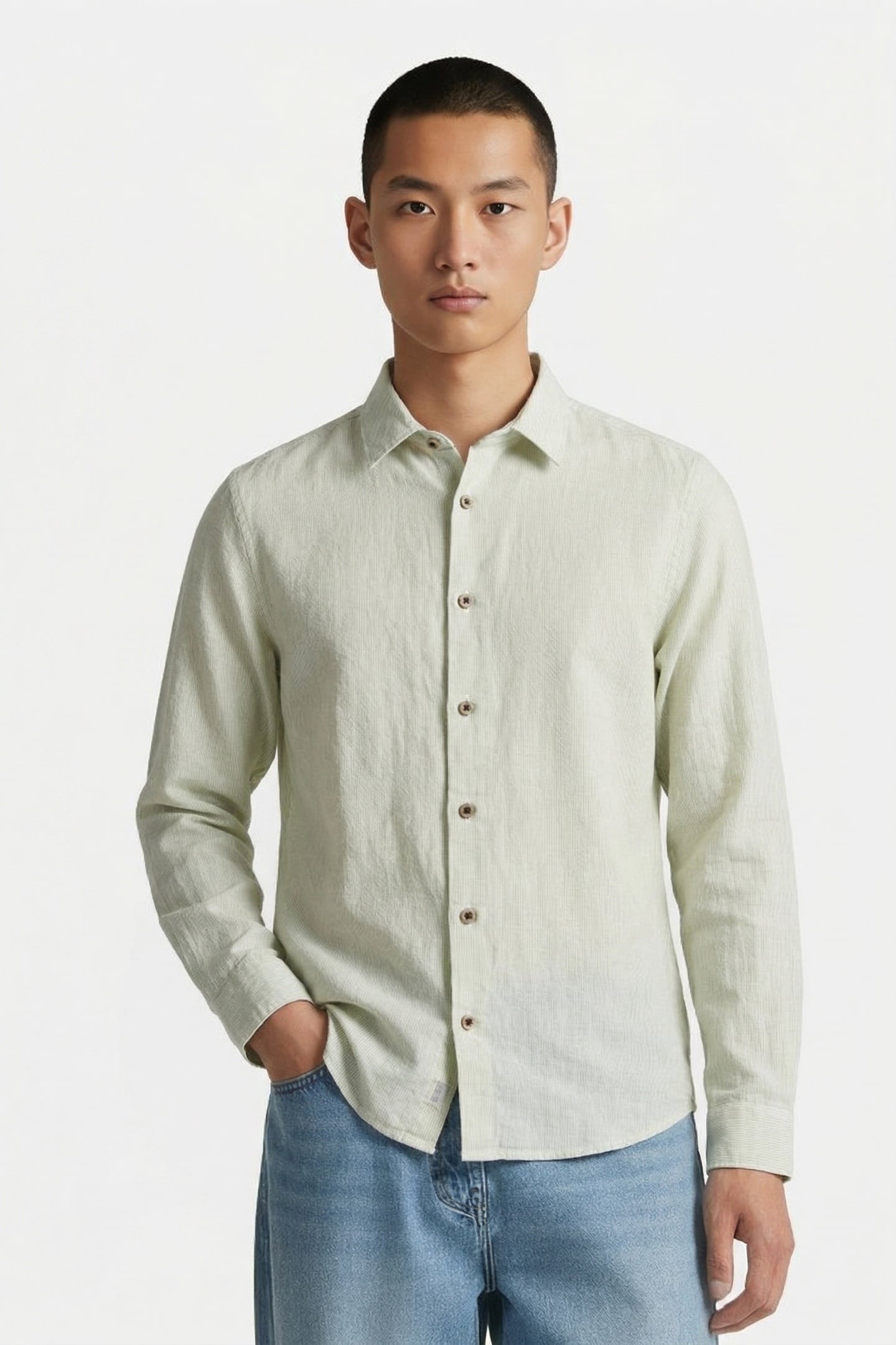 SHIRT STRIPE WITH LINEN GREEN 1