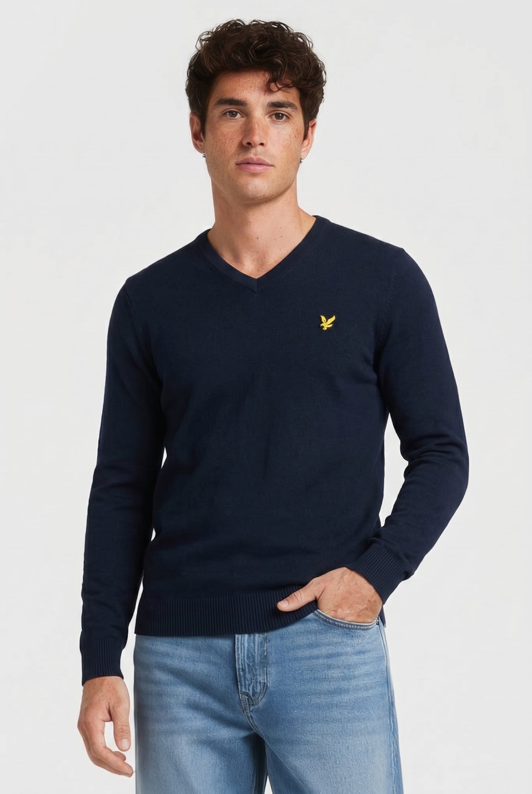 COTTON MERINO V NECK JUMPER DARK NAVY 1