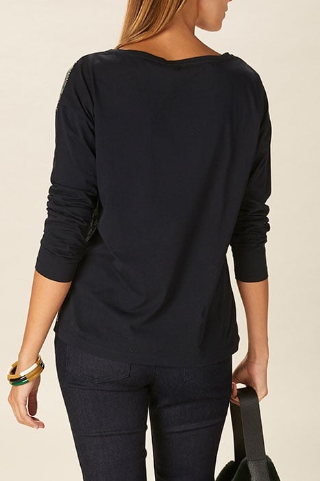 CREW NECK LOOSE TEE LS + DECO BLUE 3