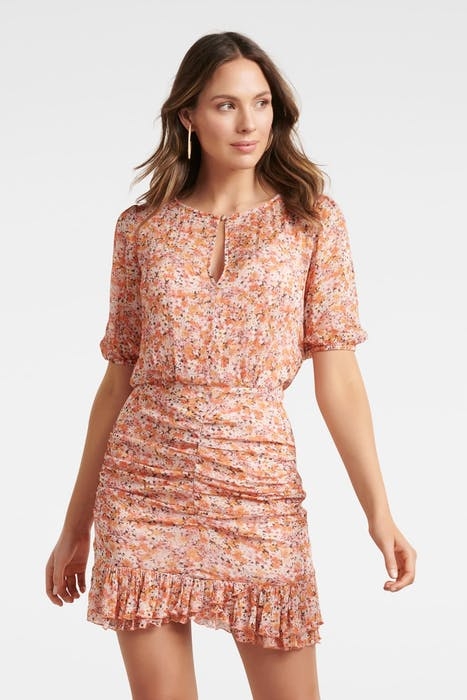 KYLIE RUCHED MINI DRESS PACKED FLORAL DITSY 1