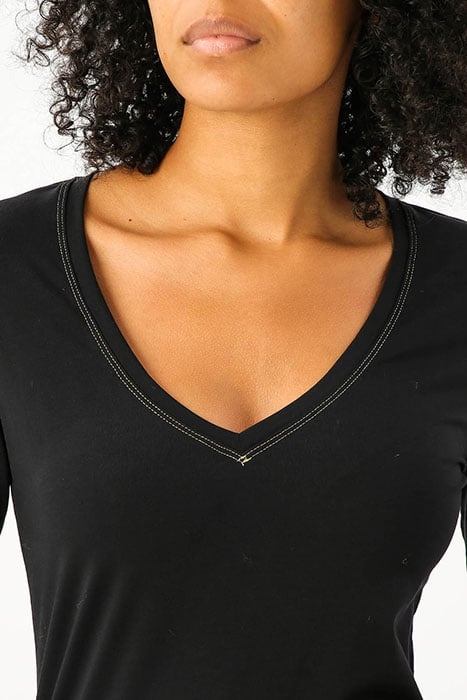 V-NECK T-SHIRT LS LUREX STITCH 3