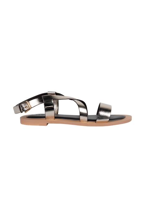 CROOVER LEATHER FLAT SANDAL GLD TN MET 1