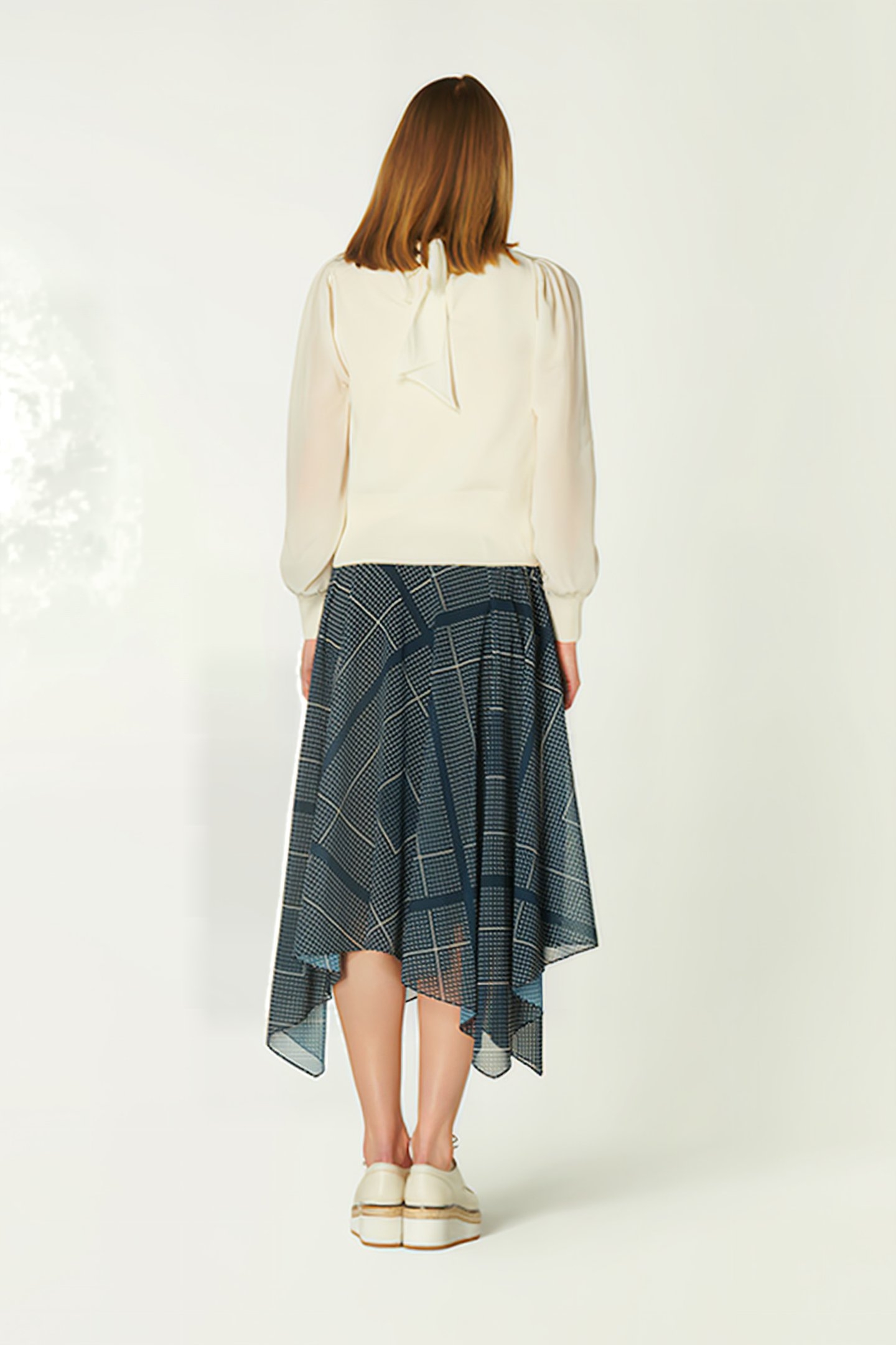 WAIT MIDI SKIRT MUL-NAVY/CREAM 2