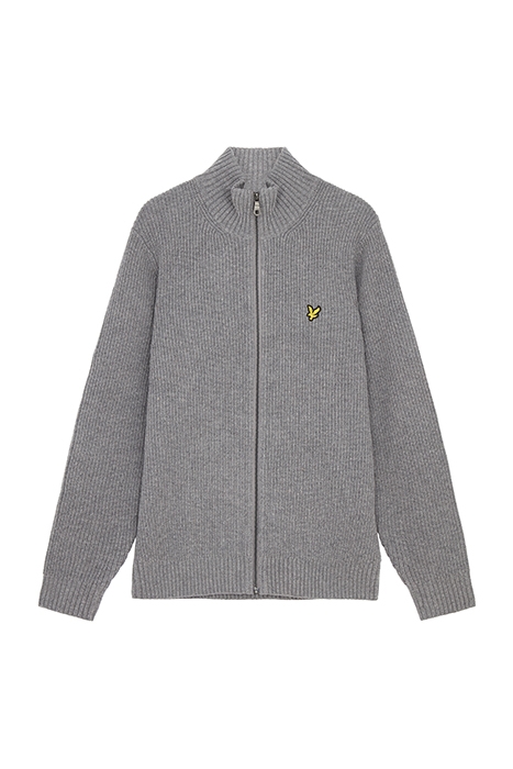 KNITTED RIB ZIP THROUGH CARDIGAN MID GREY MARL 5