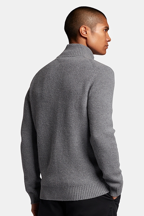 KNITTED RIB ZIP THROUGH CARDIGAN MID GREY MARL 2