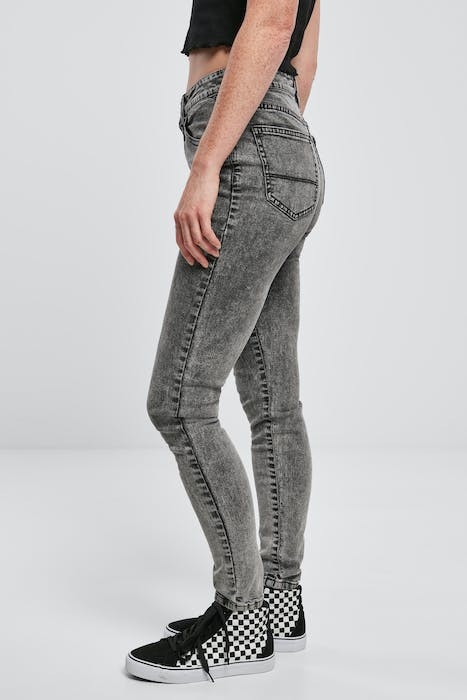 LADIES HIGH WAIST SKINNY JEANS BLACK HEAVY ACID WASHED 6