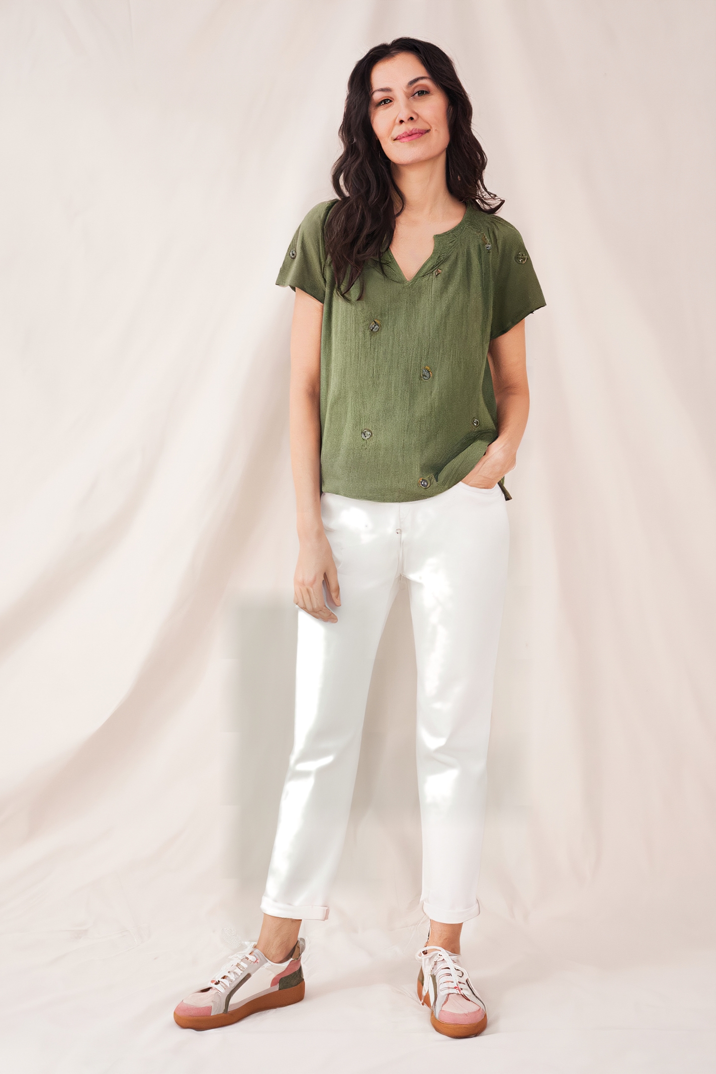 LUELLA EMBROIDERED TOP GREEN MULTI 2