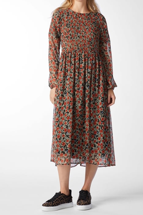 MAXI DRESS PRINTED WITH SMOCK DETAIL BLACK 2