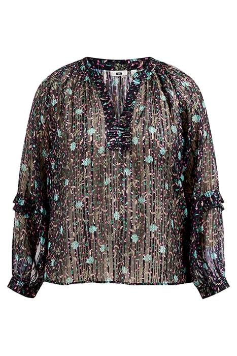 LADIES BLOUSE WITH PATTERN AND GLITTER THREAD - CURVE BLACK 1